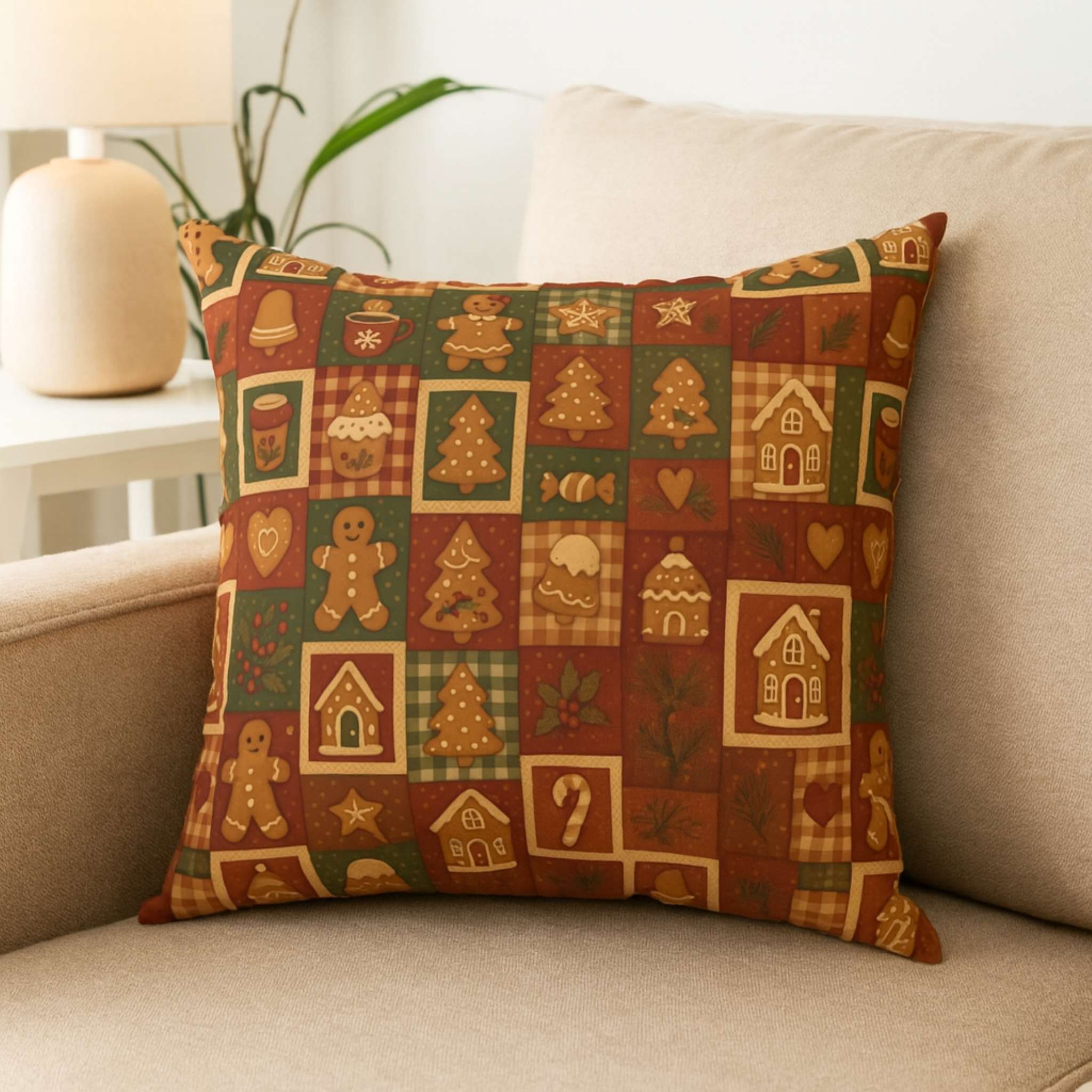 Gingerbread Pillow – Faux Suede Holiday Patchwork | Gingerly
