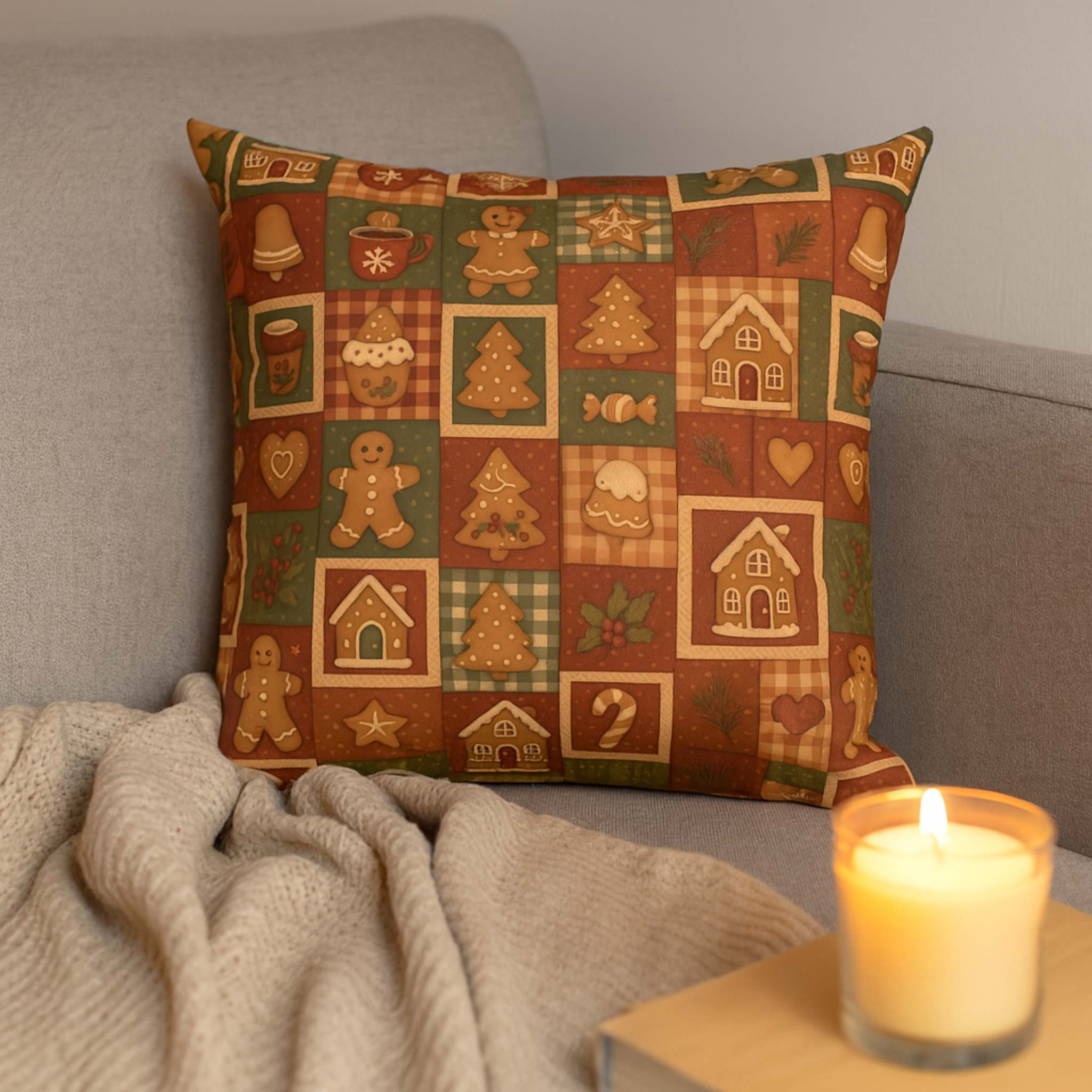 Gingerbread Pillow – Faux Suede Holiday Patchwork | Gingerly