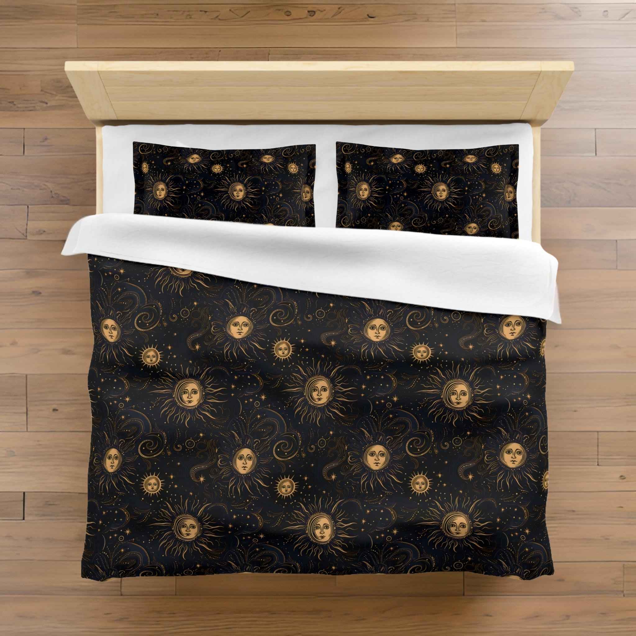 Celestial Duvet Cover: Microfiber Bedding | Golden Cosmic Sky