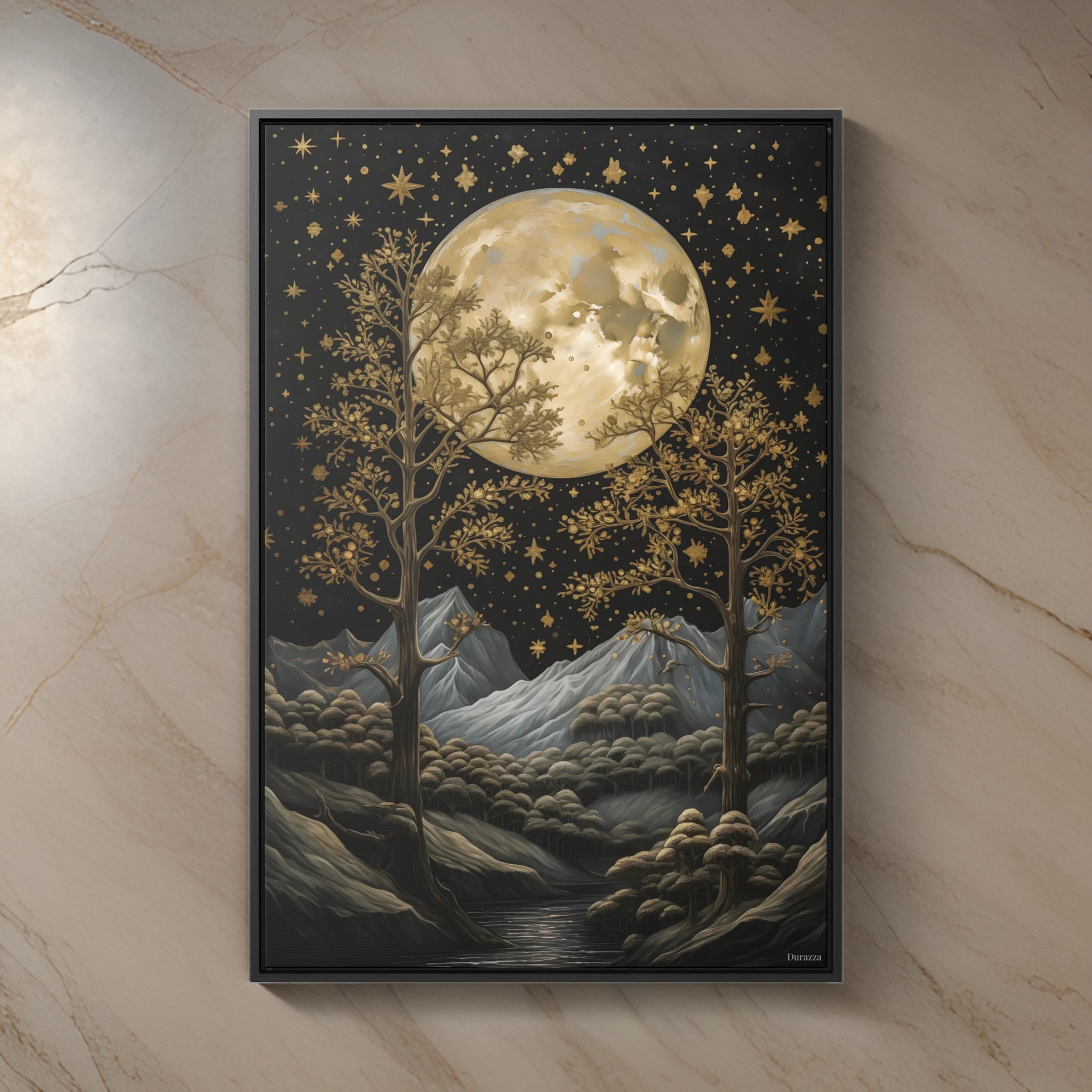 Golden Nightfall Wall Art: Moody Celestial Painting