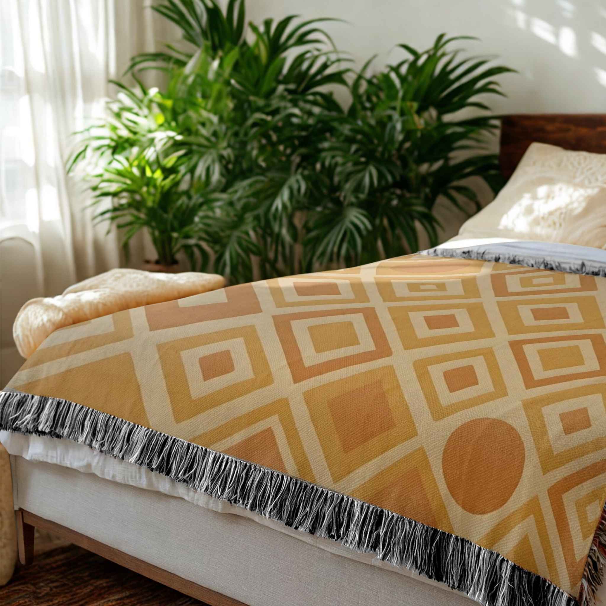 Boho Throw Blanket – Earth Midcentury Style | Golden Prism