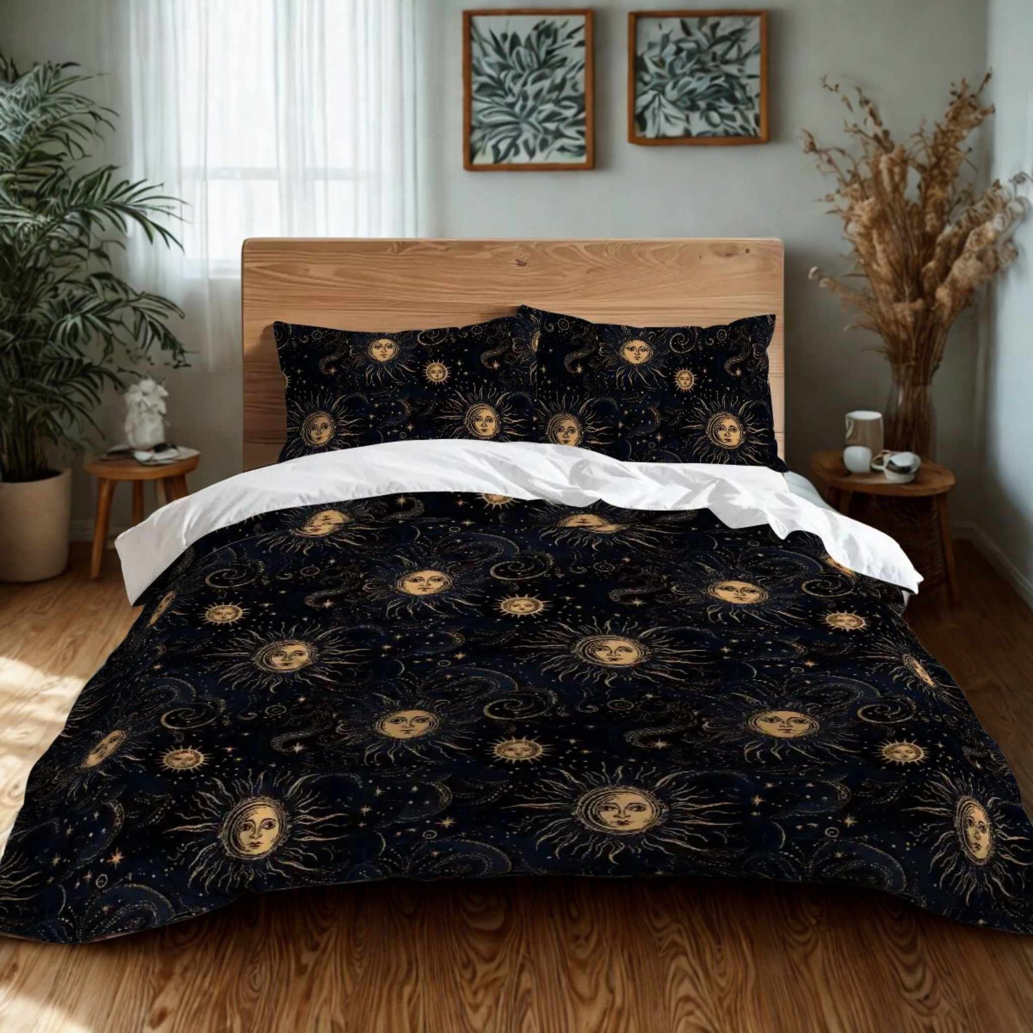 Celestial Duvet Cover: Microfiber Bedding | Golden Cosmic Sky