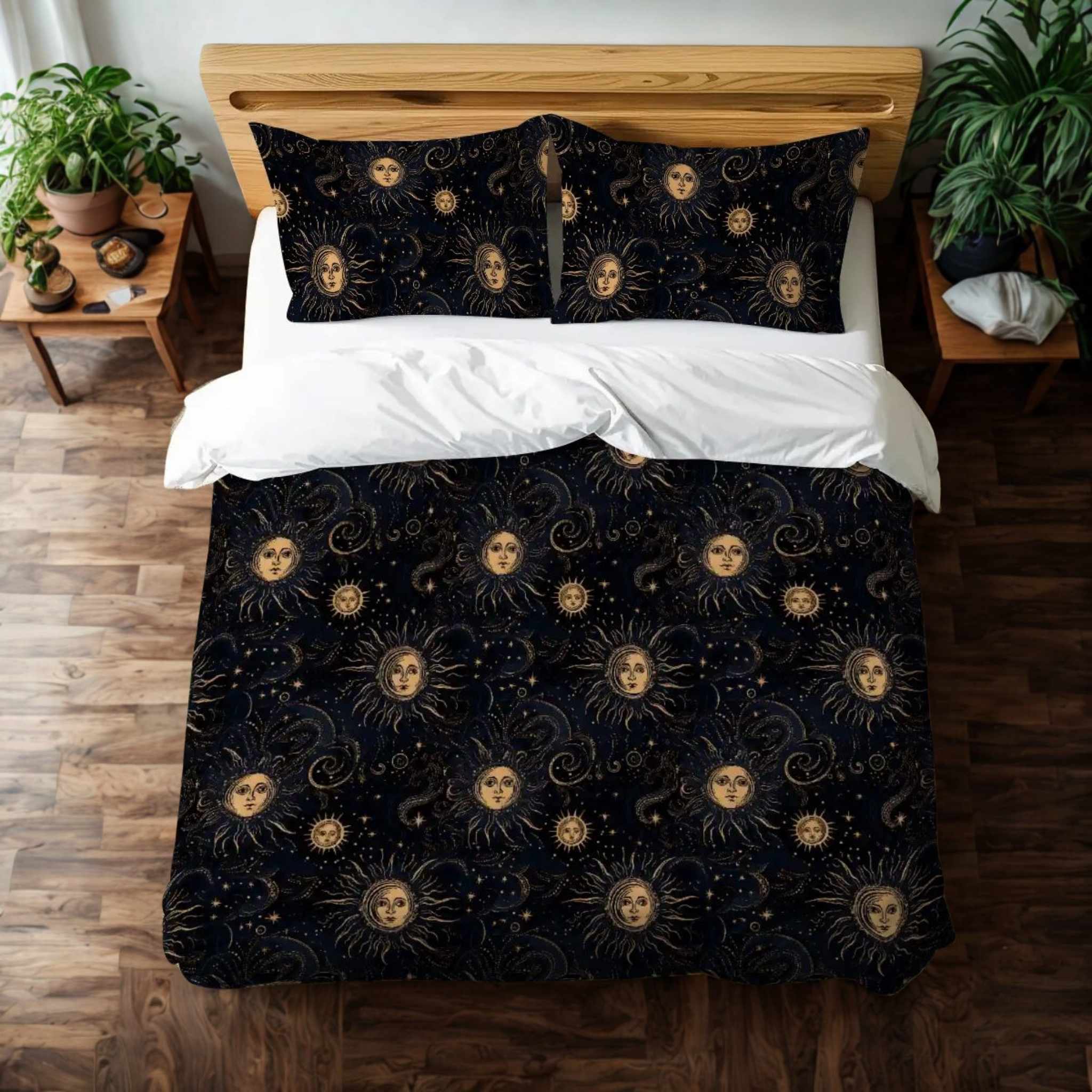 Celestial Duvet Cover: Microfiber Bedding | Golden Cosmic Sky
