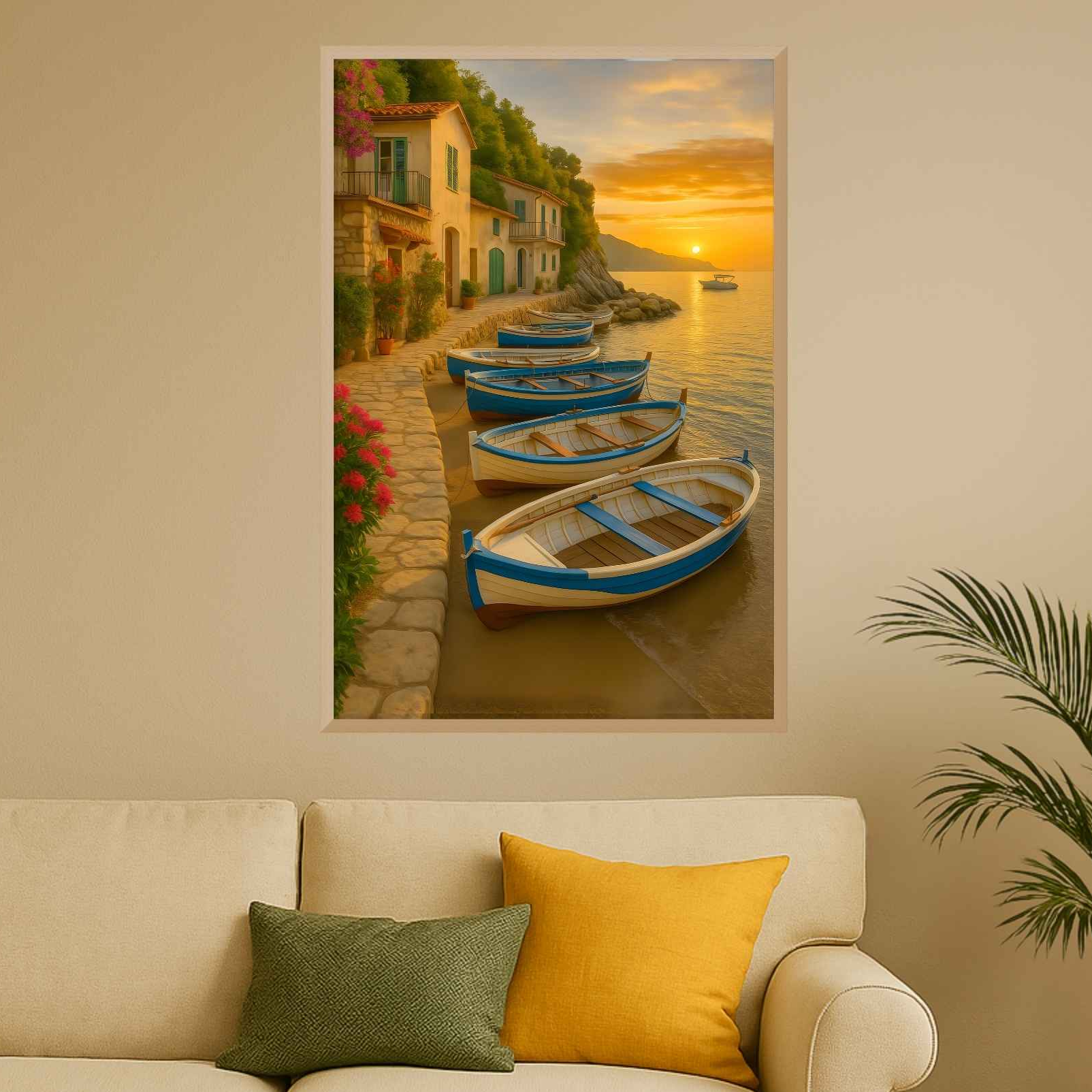Mediterranean Wall Art – Seaside Sunset View | Golden Moor