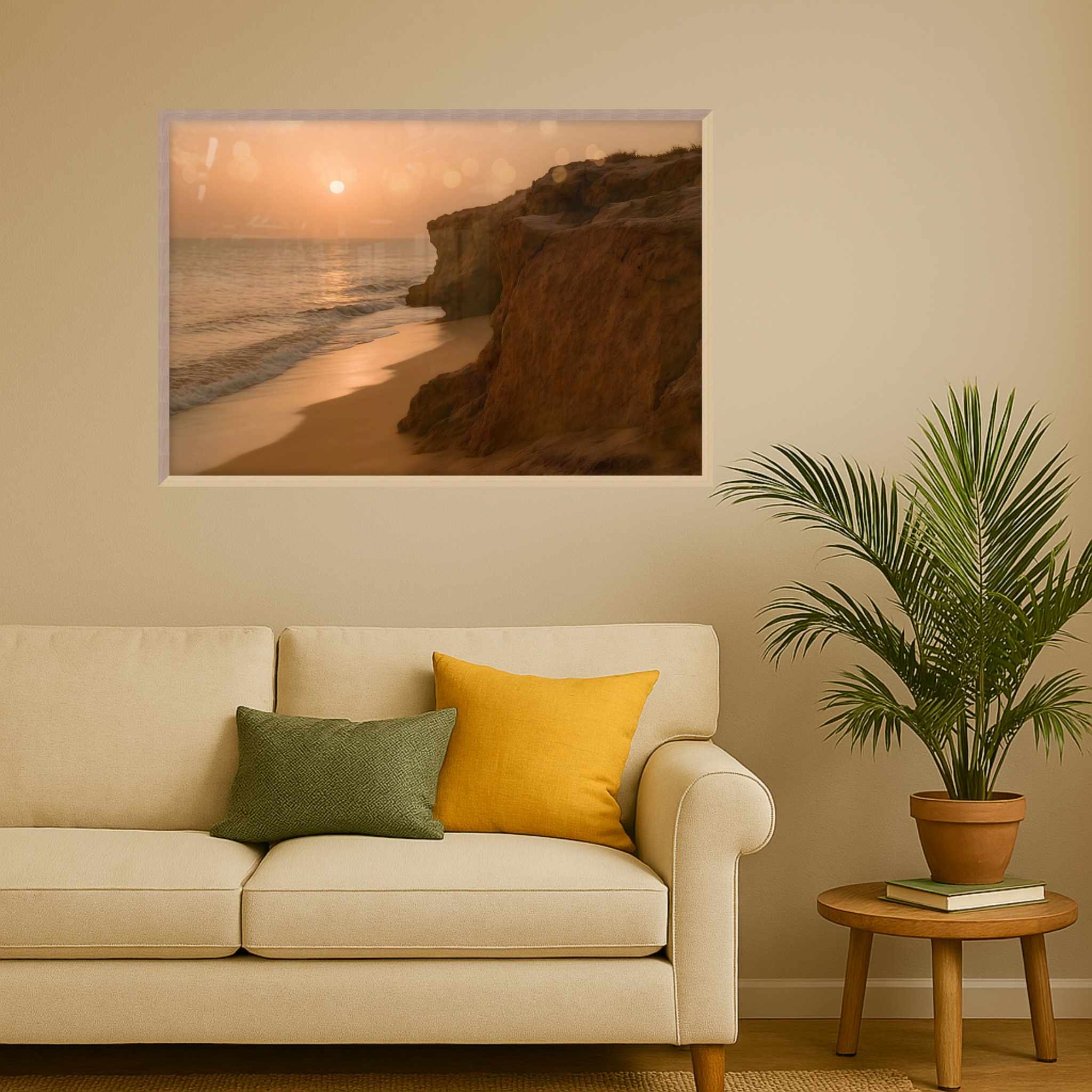 Tropical Sunset Wall Art: Sandy Beach Cliff | Golden Retreat