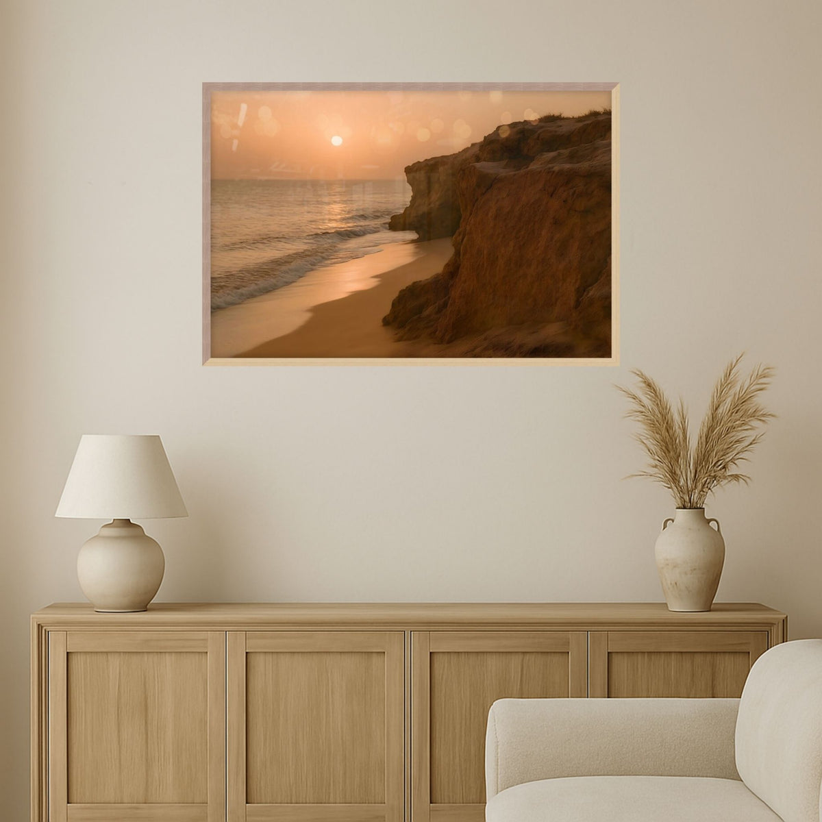 Sunset Beach Cliffs Fine Art Print, 24x16 | Golden Retreat