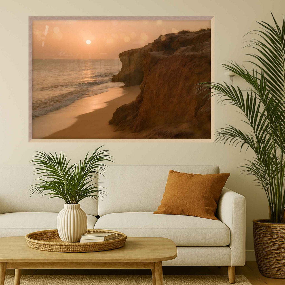Sunset Beach Cliffs Fine Art Print, 24x16 | Golden Retreat