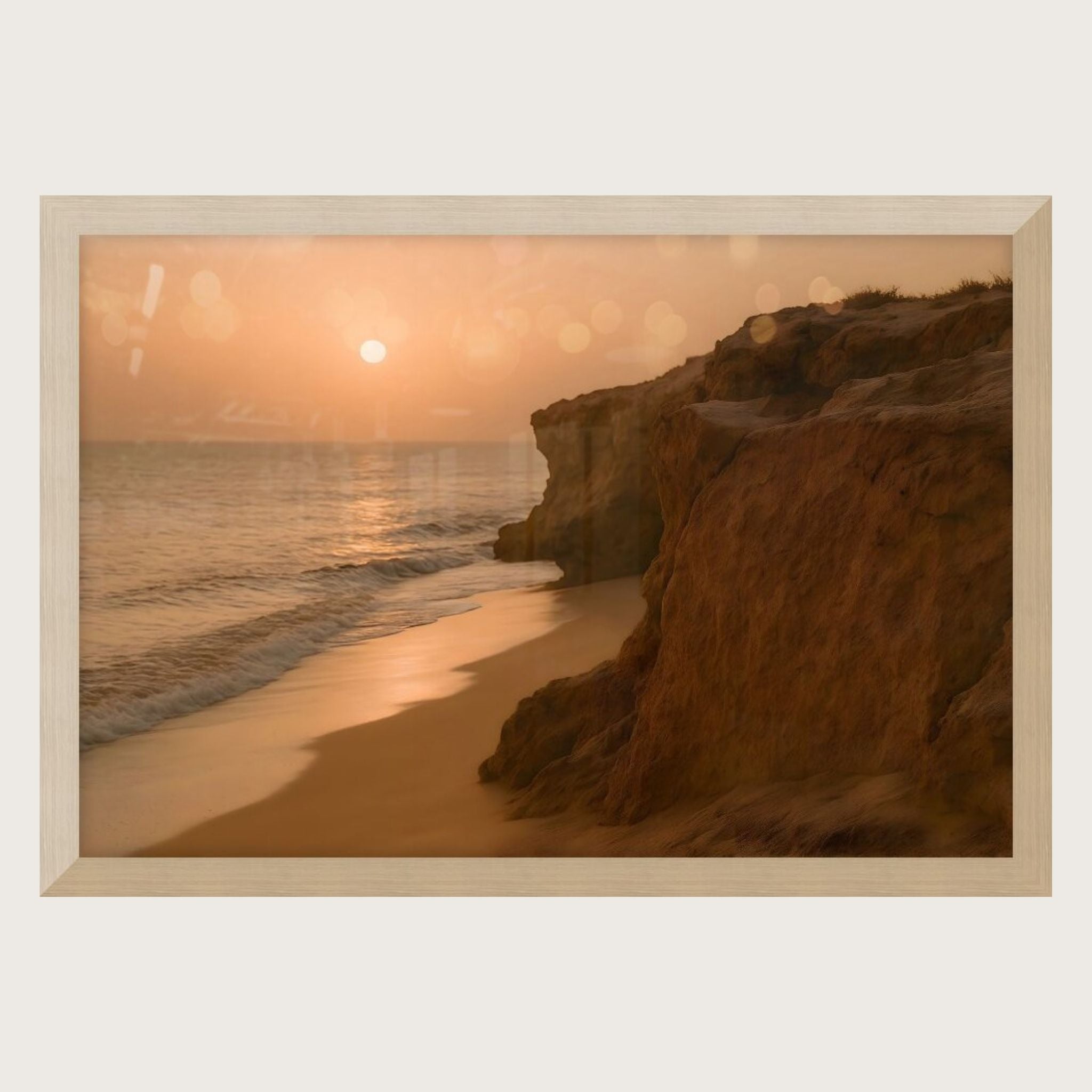 Tropical Sunset Wall Art: Sandy Beach Cliff | Golden Retreat