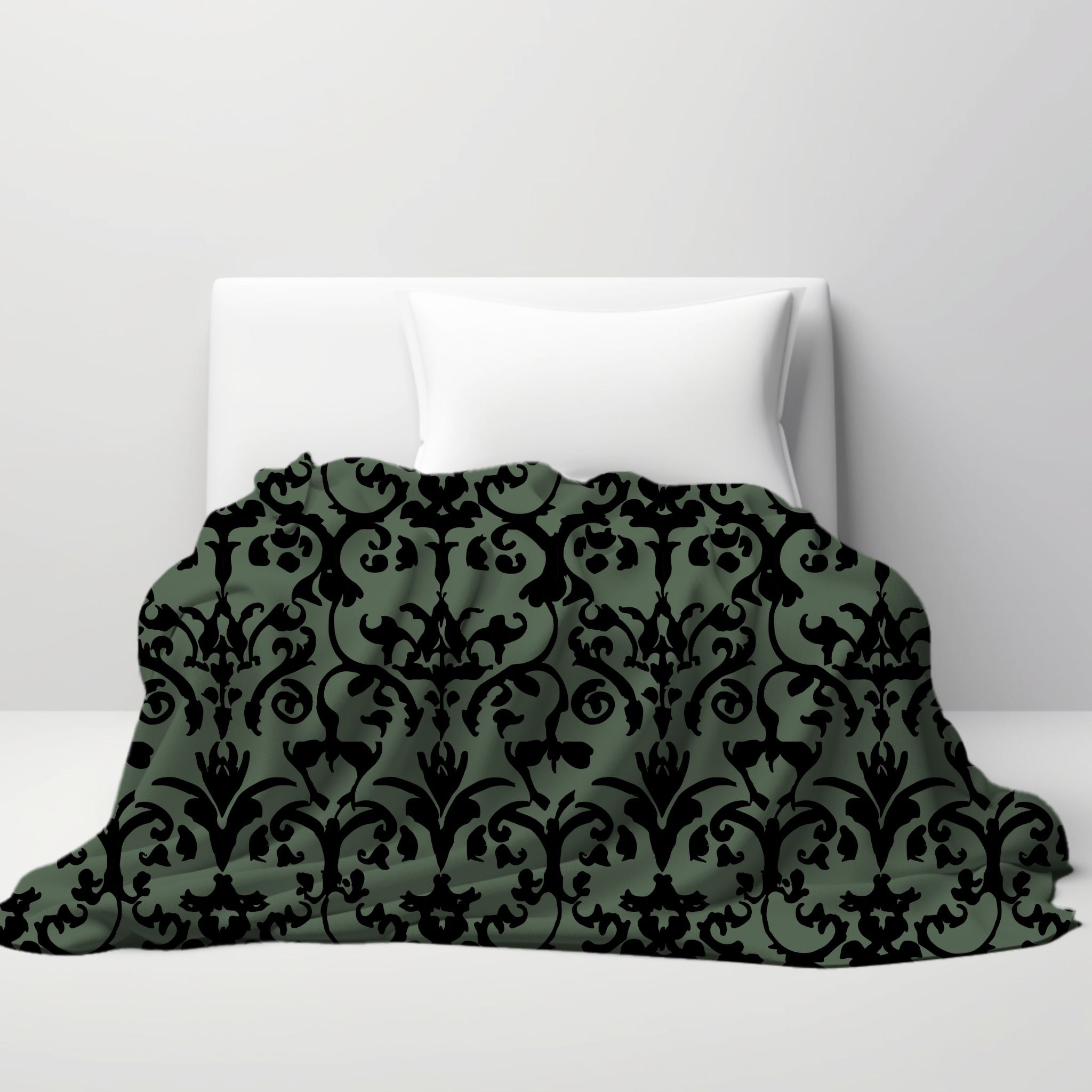 Green Damask Blanket – Dark Vintage Accent | Gothic Maze