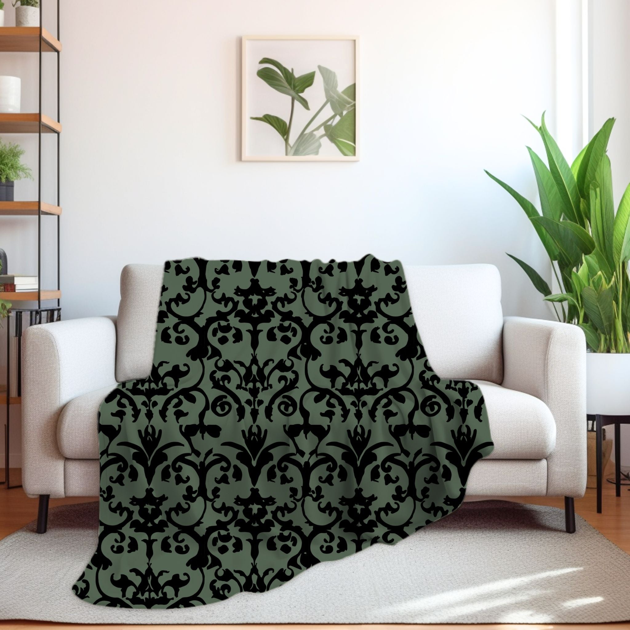 Green Damask Blanket – Dark Vintage Accent | Gothic Maze