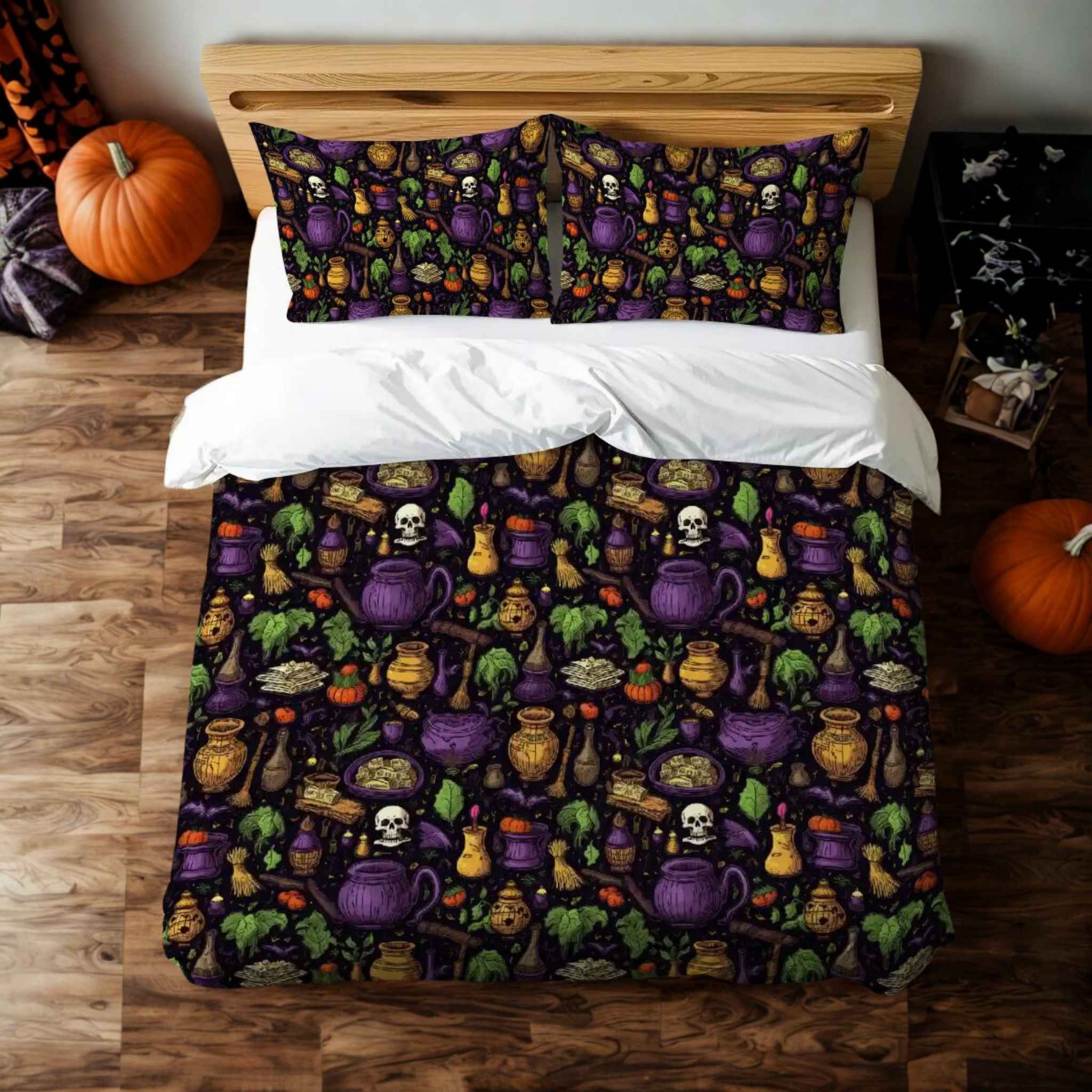 Halloween Duvet Cover and Pillow Shams | Hallows' Eve Spell