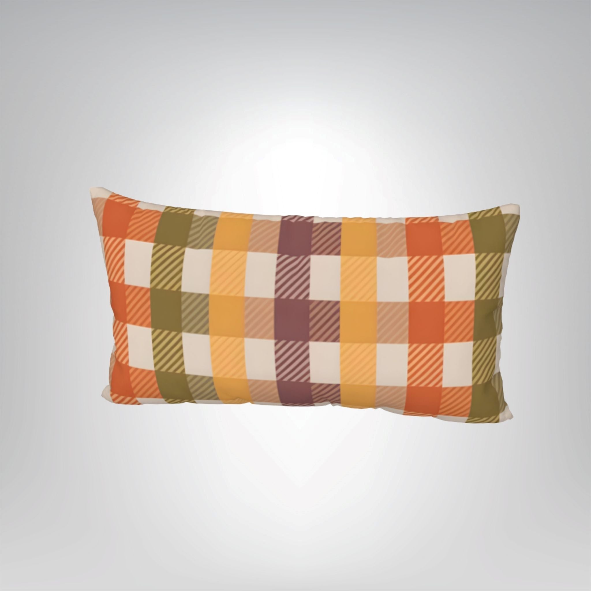 Plaid pillow with autumn colors on a white background