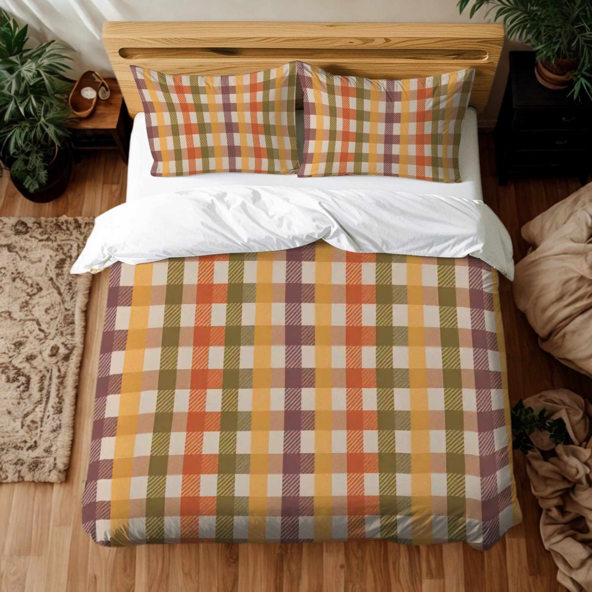 Autumn Plaid Duvet Set Queen or King Bedding | Harvest Check