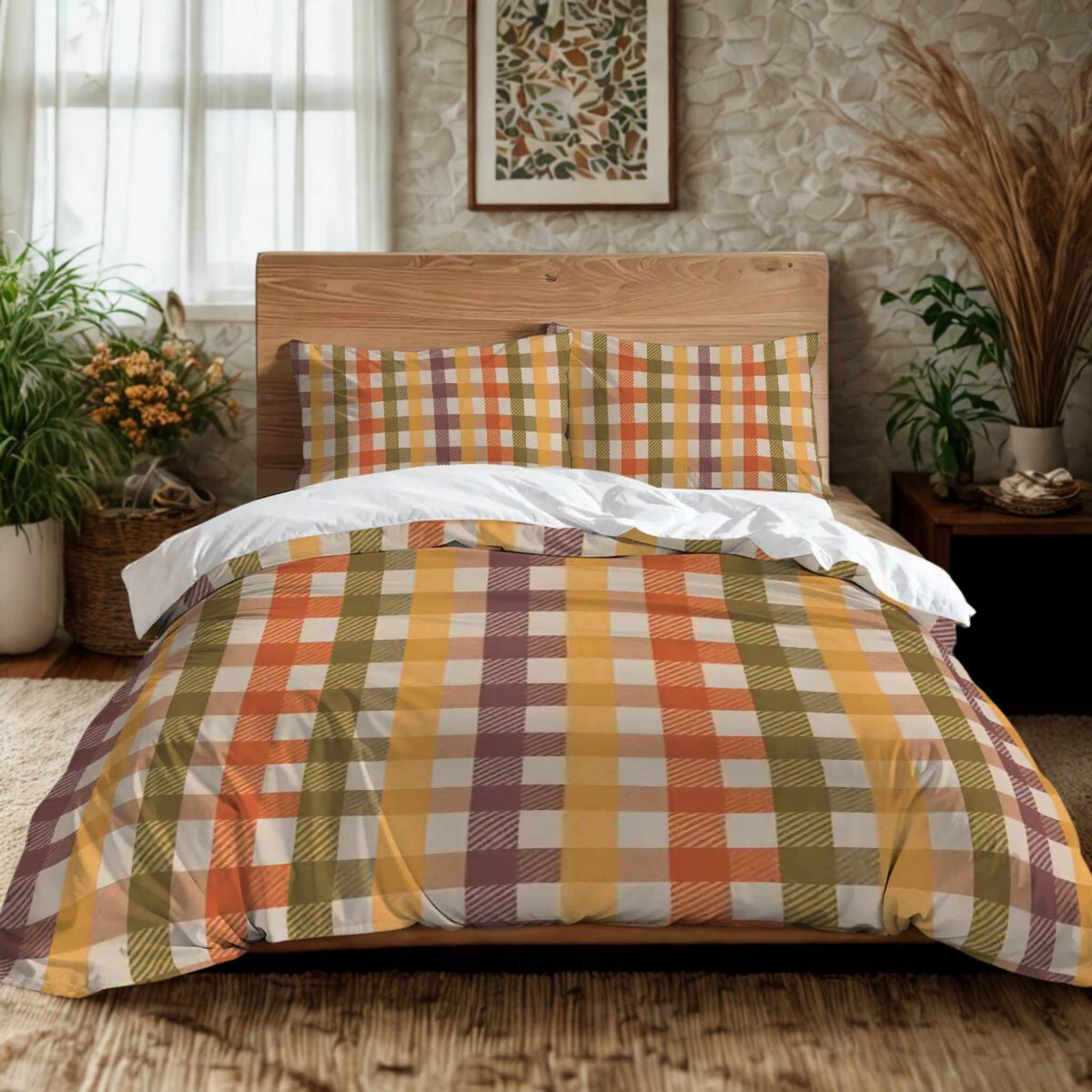 Autumn Plaid Duvet Set Queen or King Bedding | Harvest Check