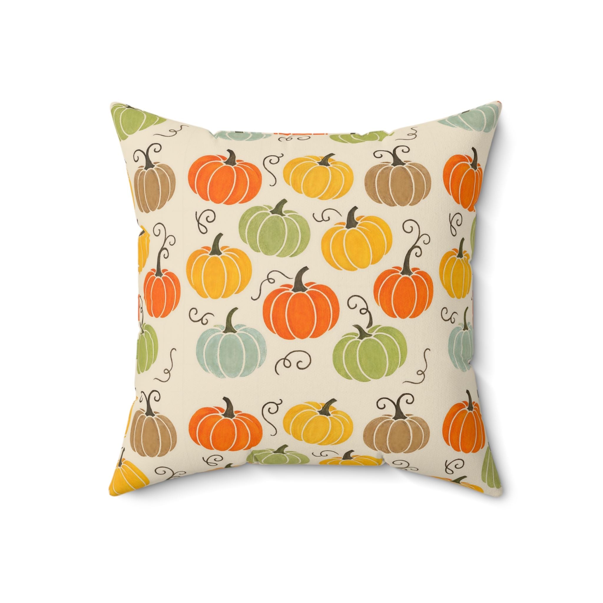Decorative pillow with pumpkins pattern on a beige background