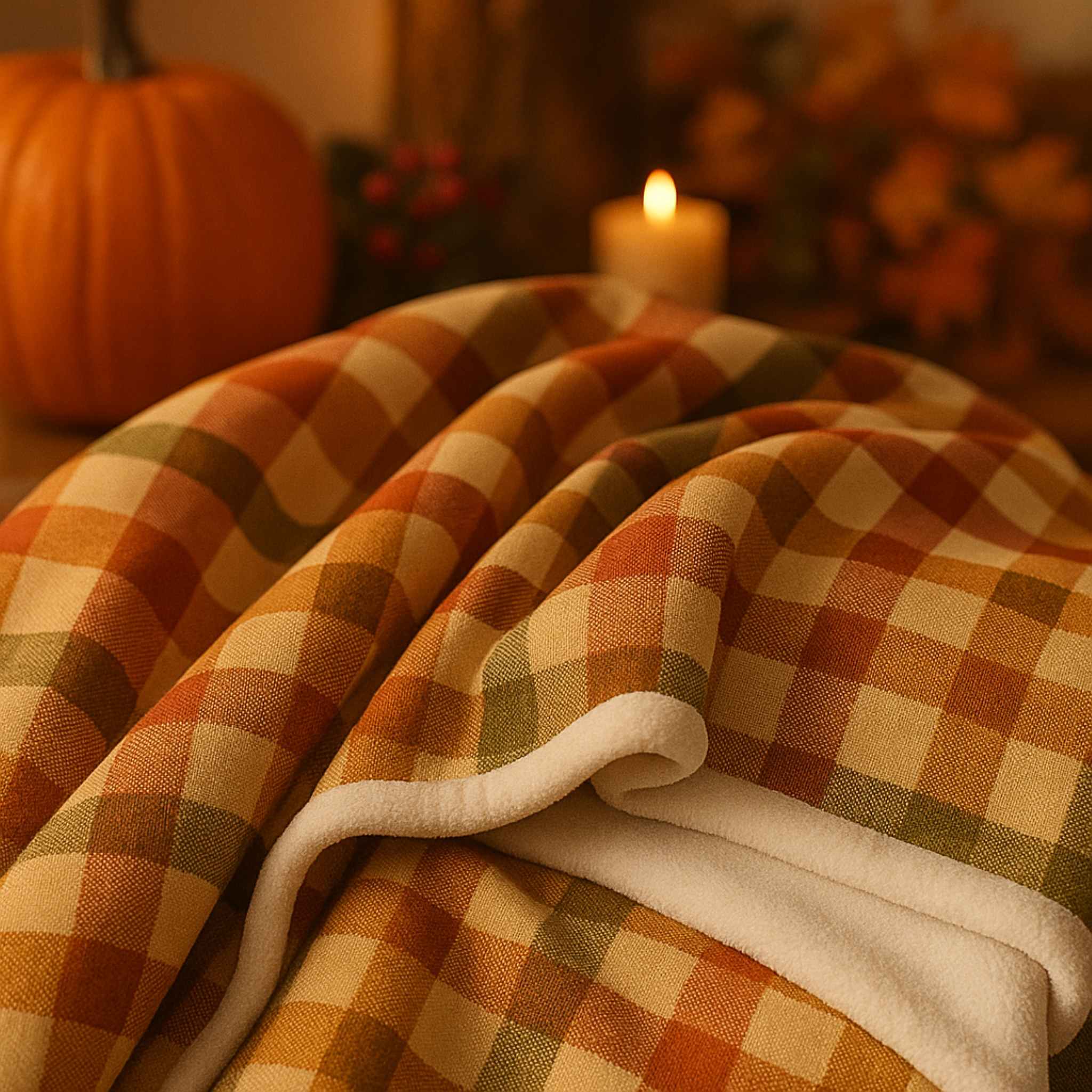 Autumn Plaid Throw Blanket – Sherpa or Velveteen | Harvest Check