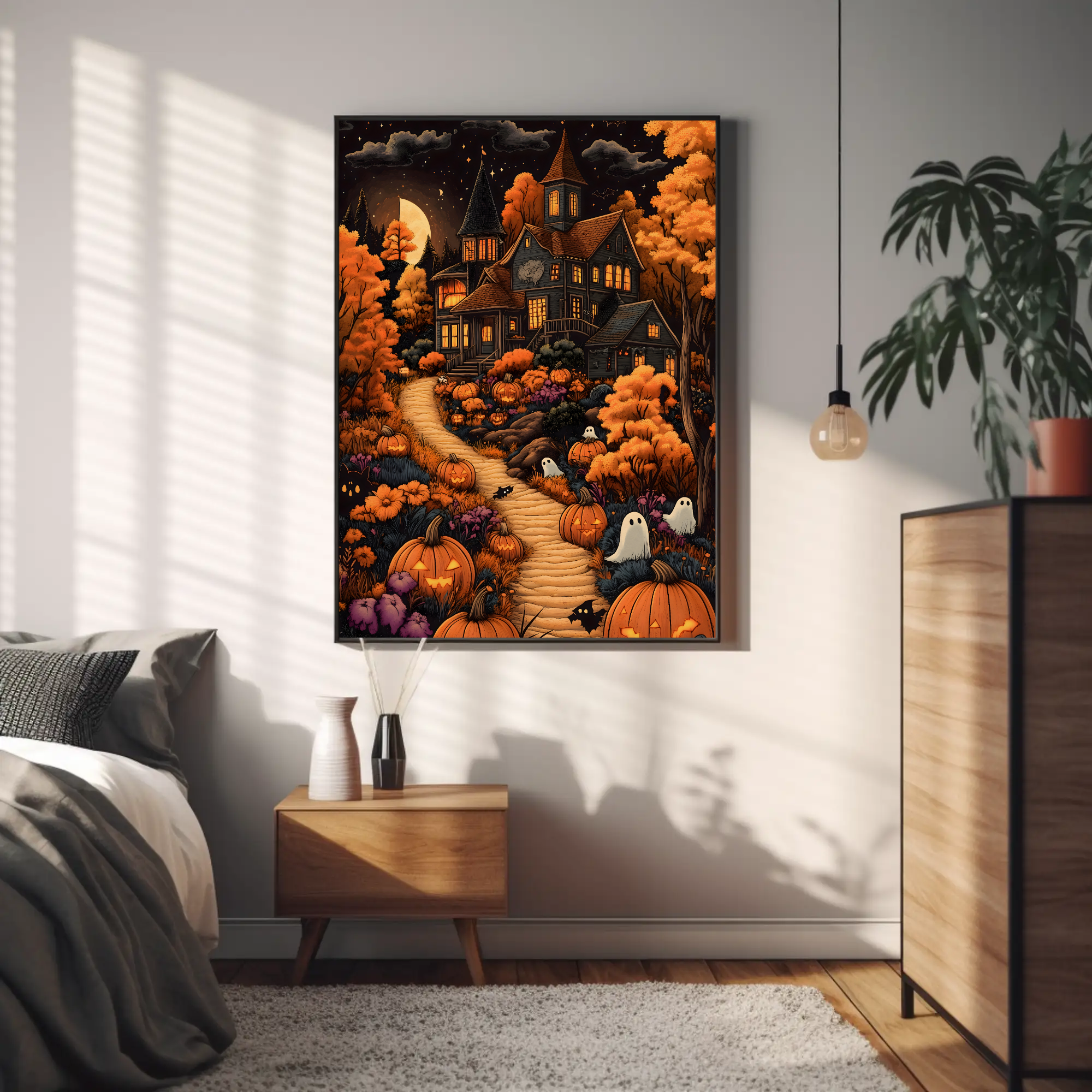 Haunted Autumn Path Poster: Halloween Decor