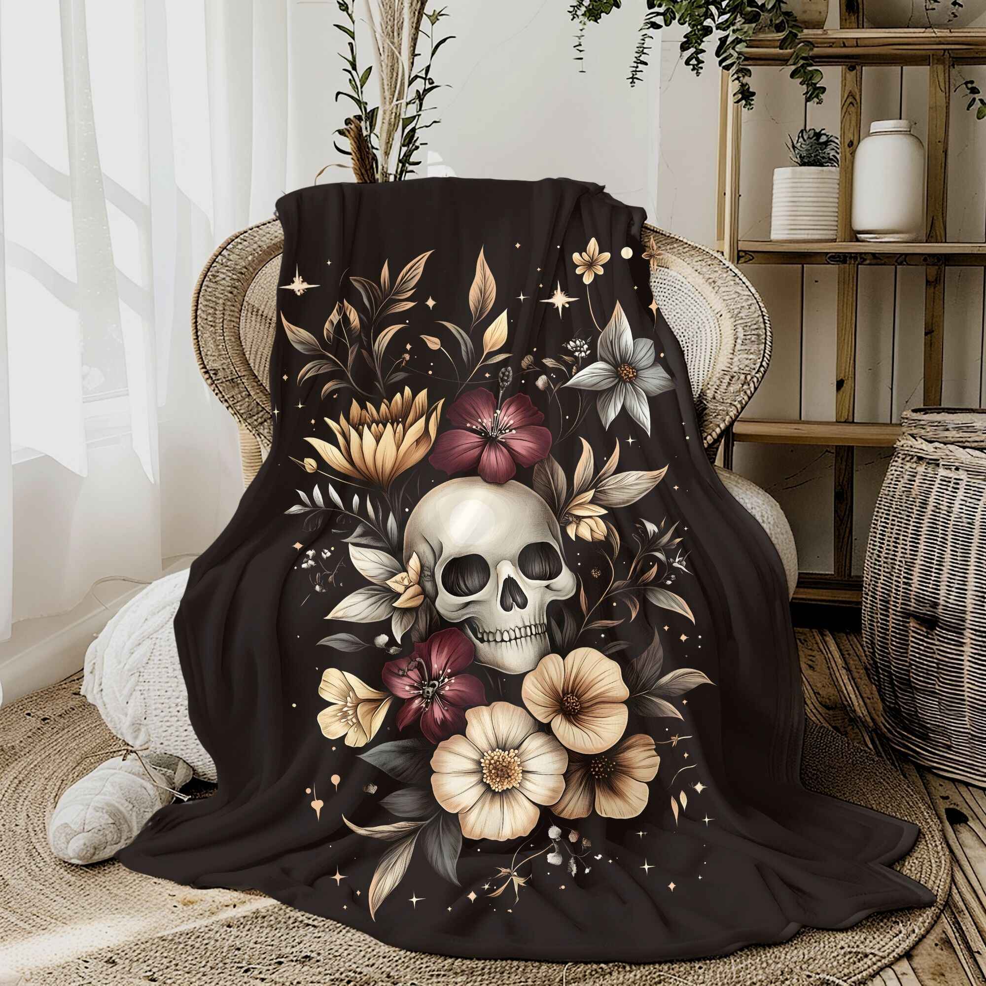 Bohemian Throw Blanket: Gothic Home Decor | Haunted Flowers