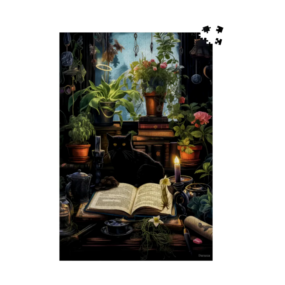 Herb Loving Cat Wooden Jigsaw Puzzle: 500 or 1000 Pieces