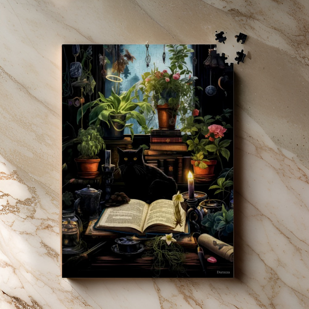 Herb Loving Cat Wooden Jigsaw Puzzle: 500 or 1000 Pieces