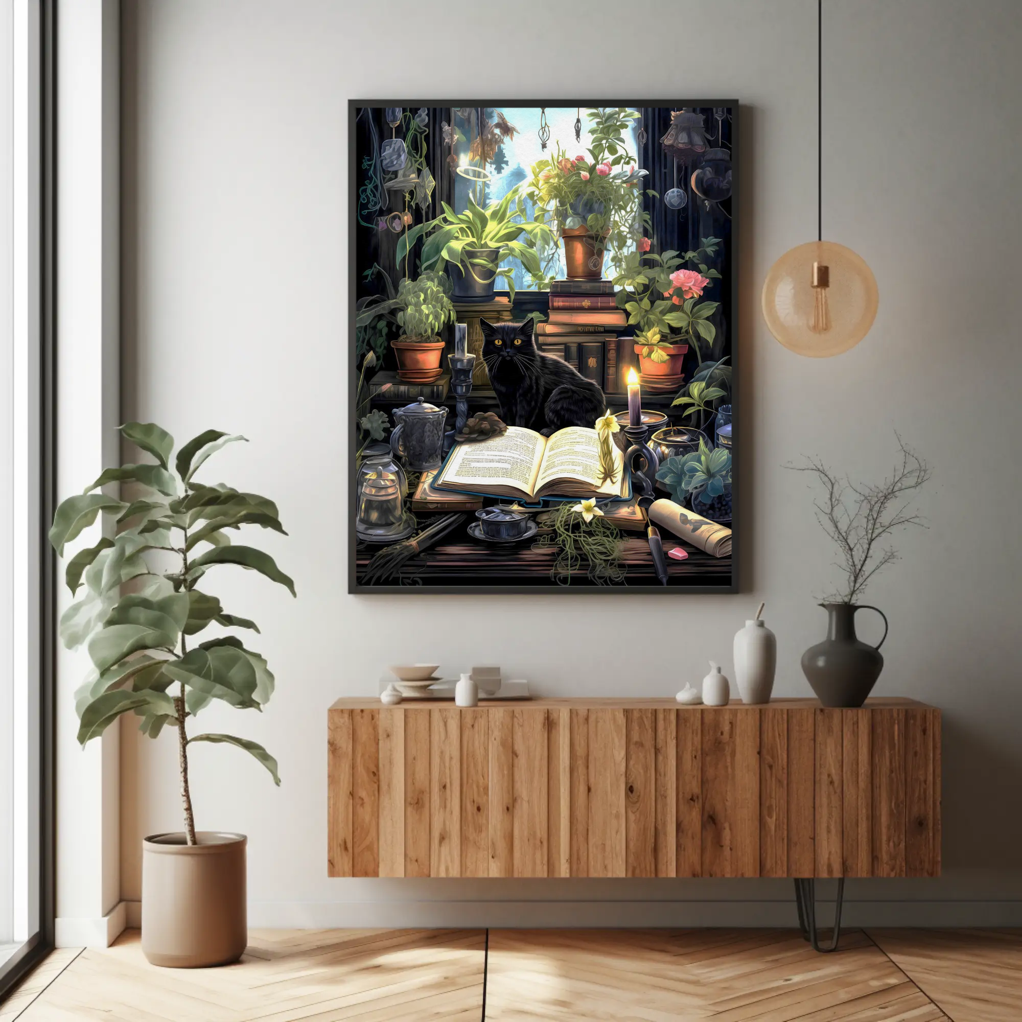 Herb Loving Cat Wall Art: Cozy Art