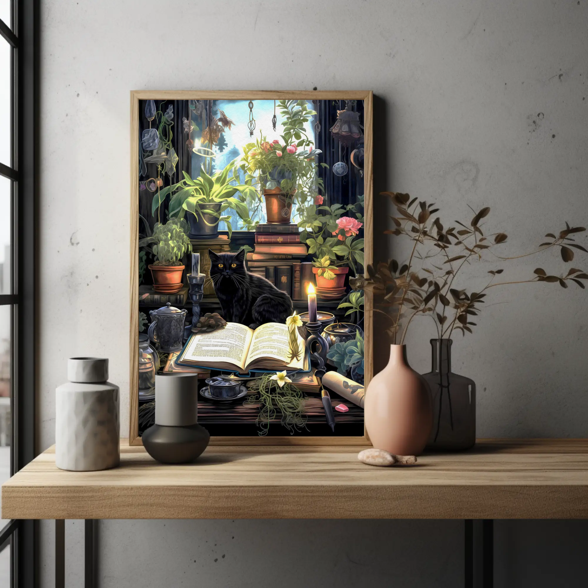 Herb Loving Cat Wall Art: Cozy Art