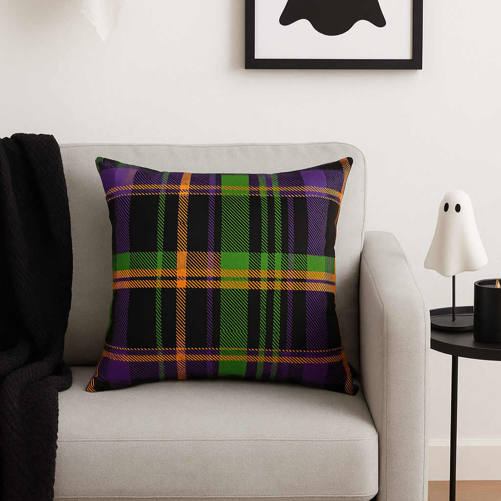Plaid Throw Pillow – Woven Gothic Halloween Cushion | Hex Check