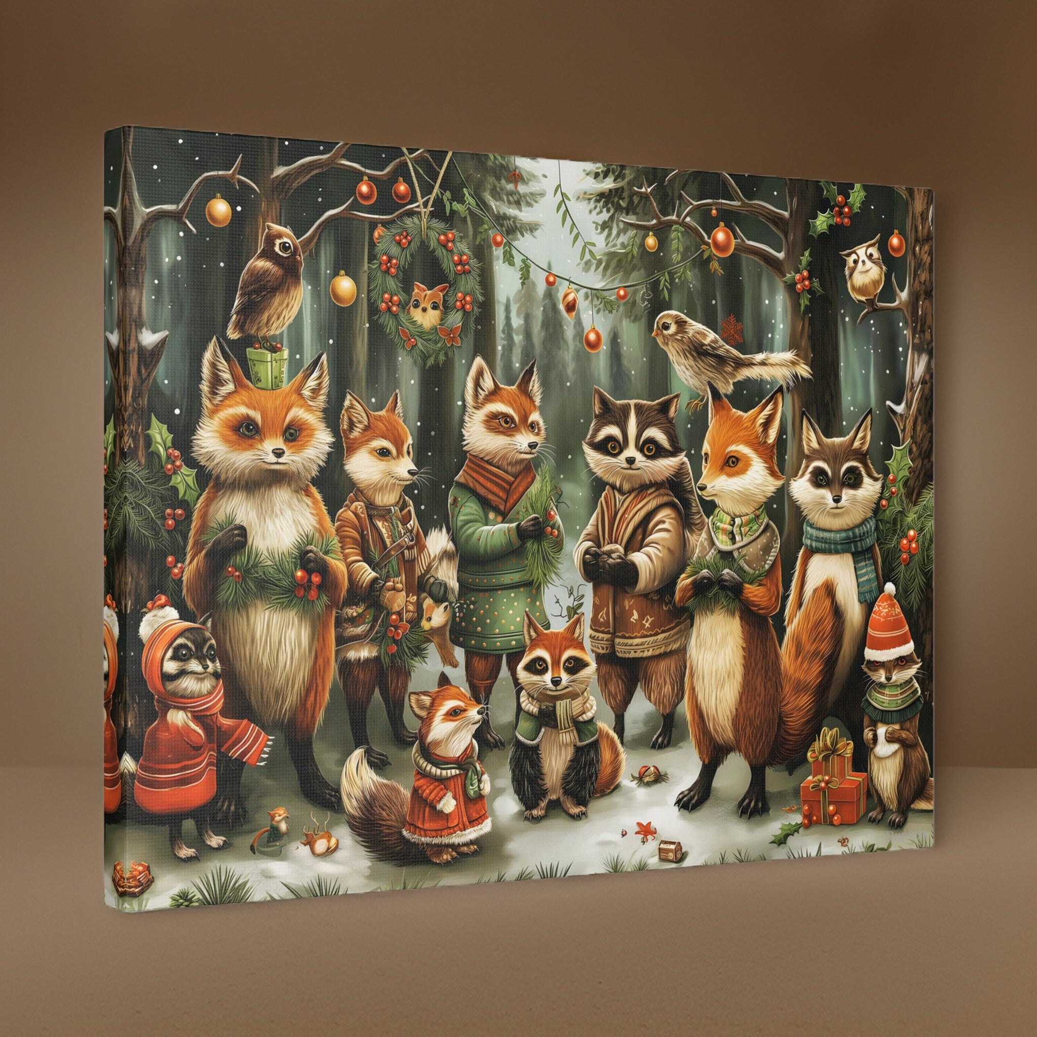 Holiday Forest Foxes Framed Art Print