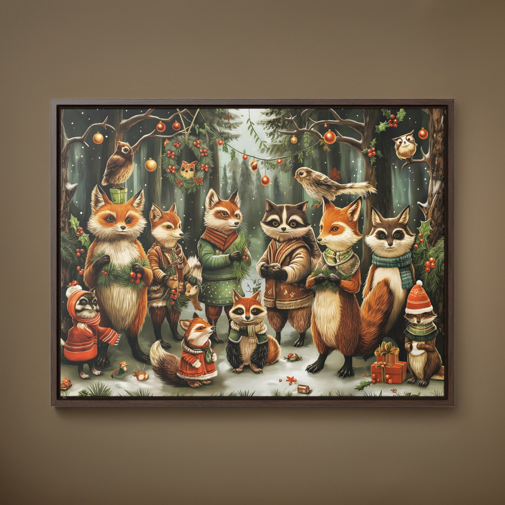 Holiday Forest Foxes Framed Art Print