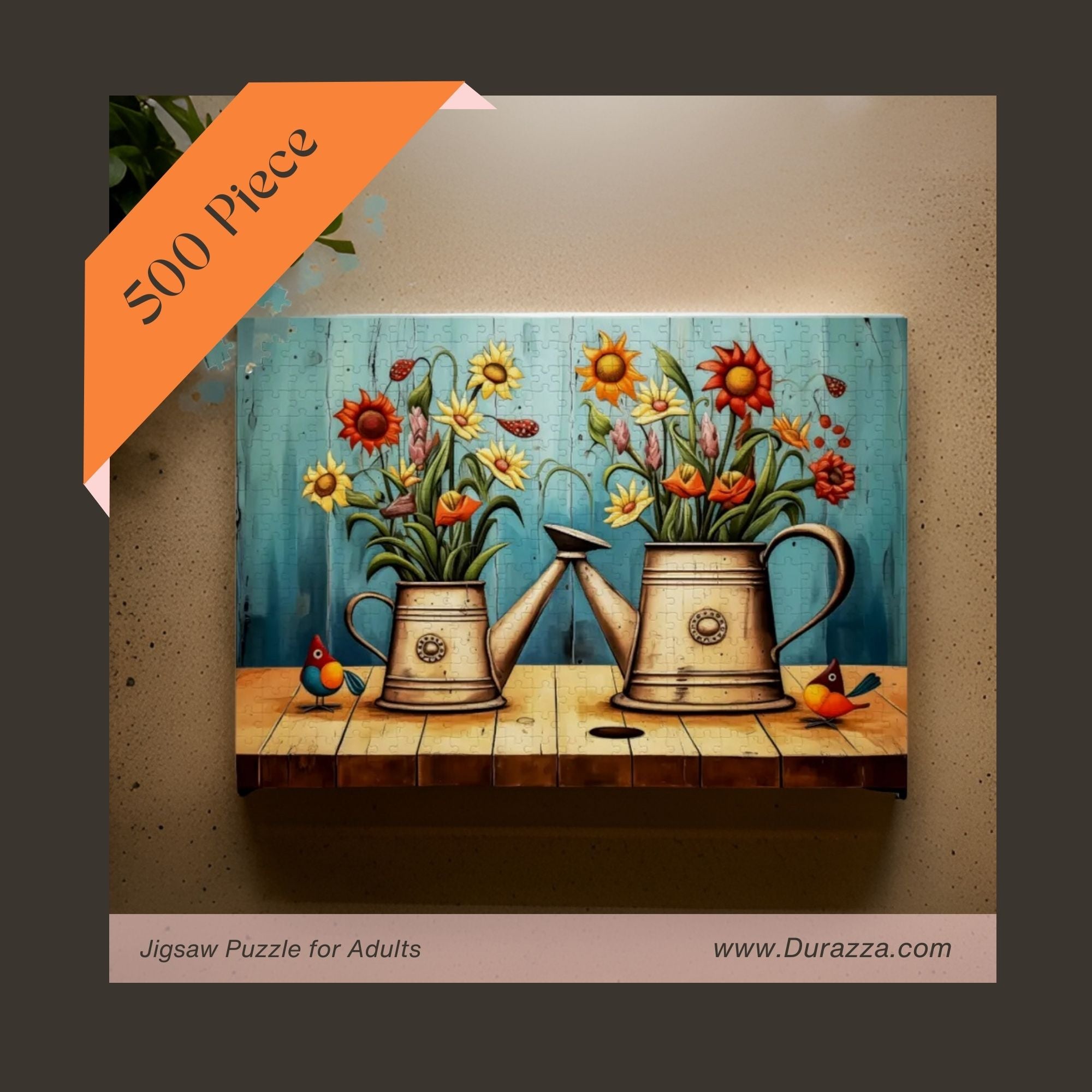 Watering Can Flower Wooden Jigsaw Puzzle: 500 or 1000 Piece