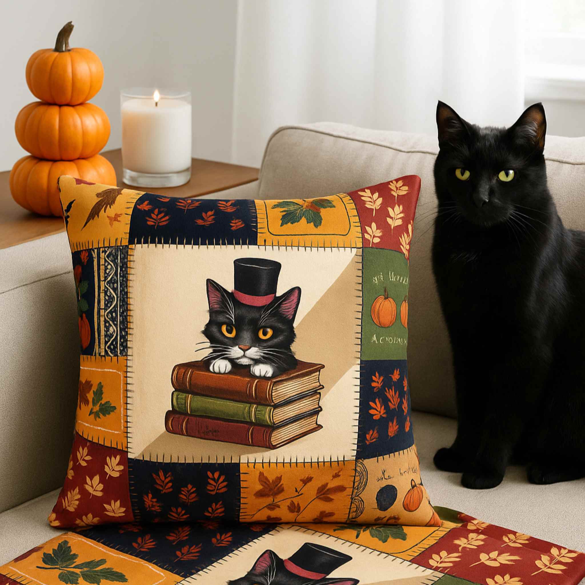 Cat Throw Pillow – Autumn Books & Cozy Decor | Inkwhisker