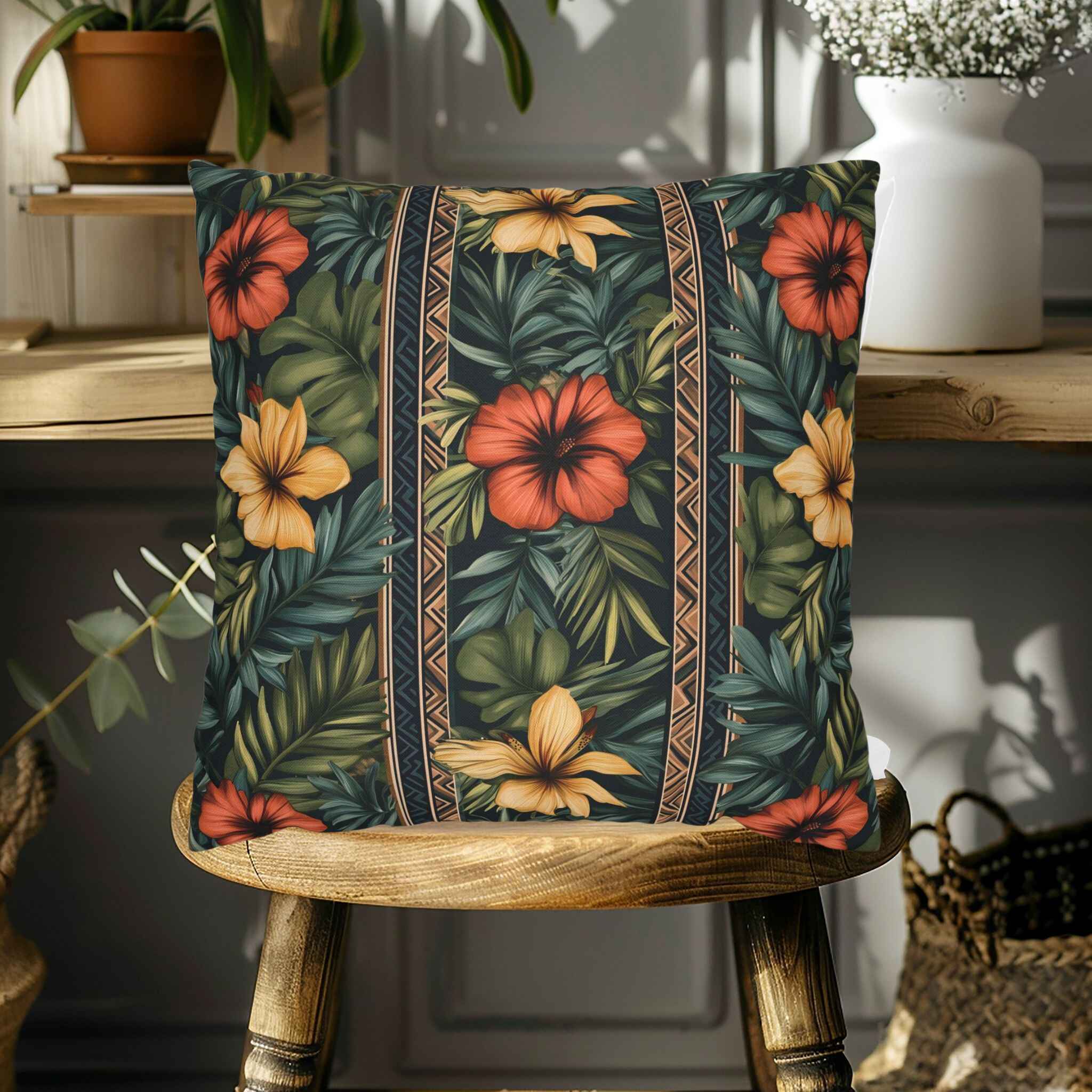 Hawaiian Throw Pillow - Tropical Floral Jungle | Island Luxe