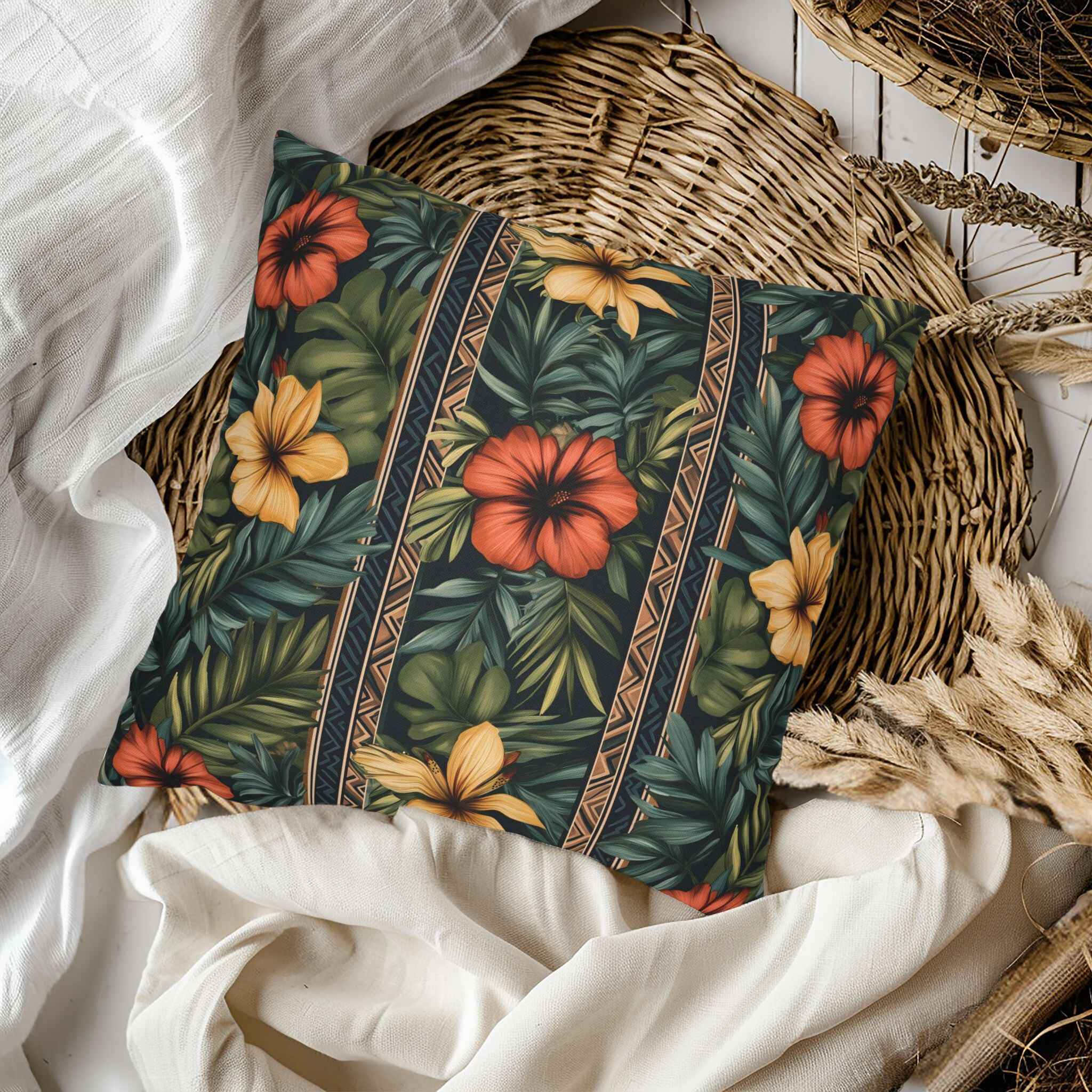 Hawaiian Throw Pillow - Tropical Floral Jungle | Island Luxe