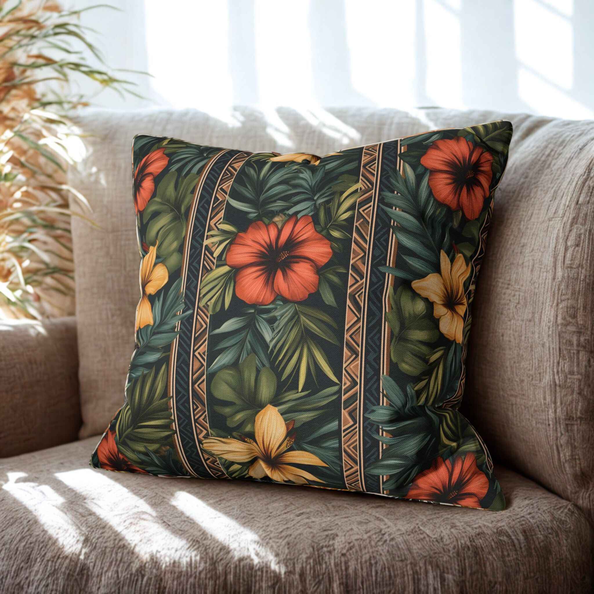 Hawaiian Throw Pillow - Tropical Floral Jungle | Island Luxe