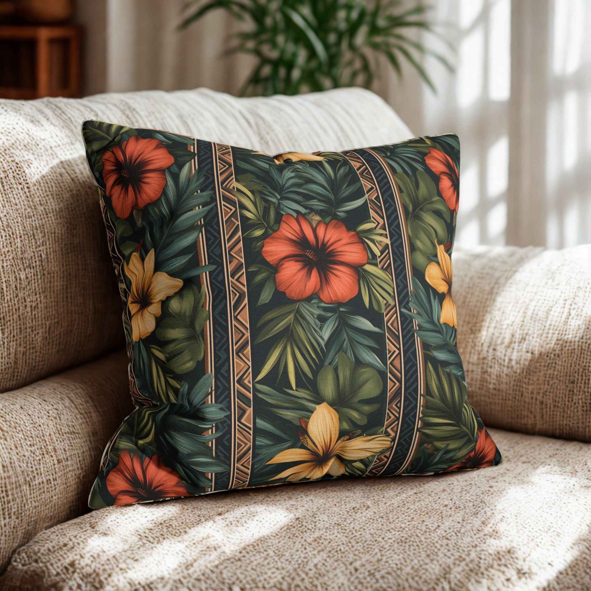 Hawaiian Throw Pillow - Tropical Floral Jungle | Island Luxe
