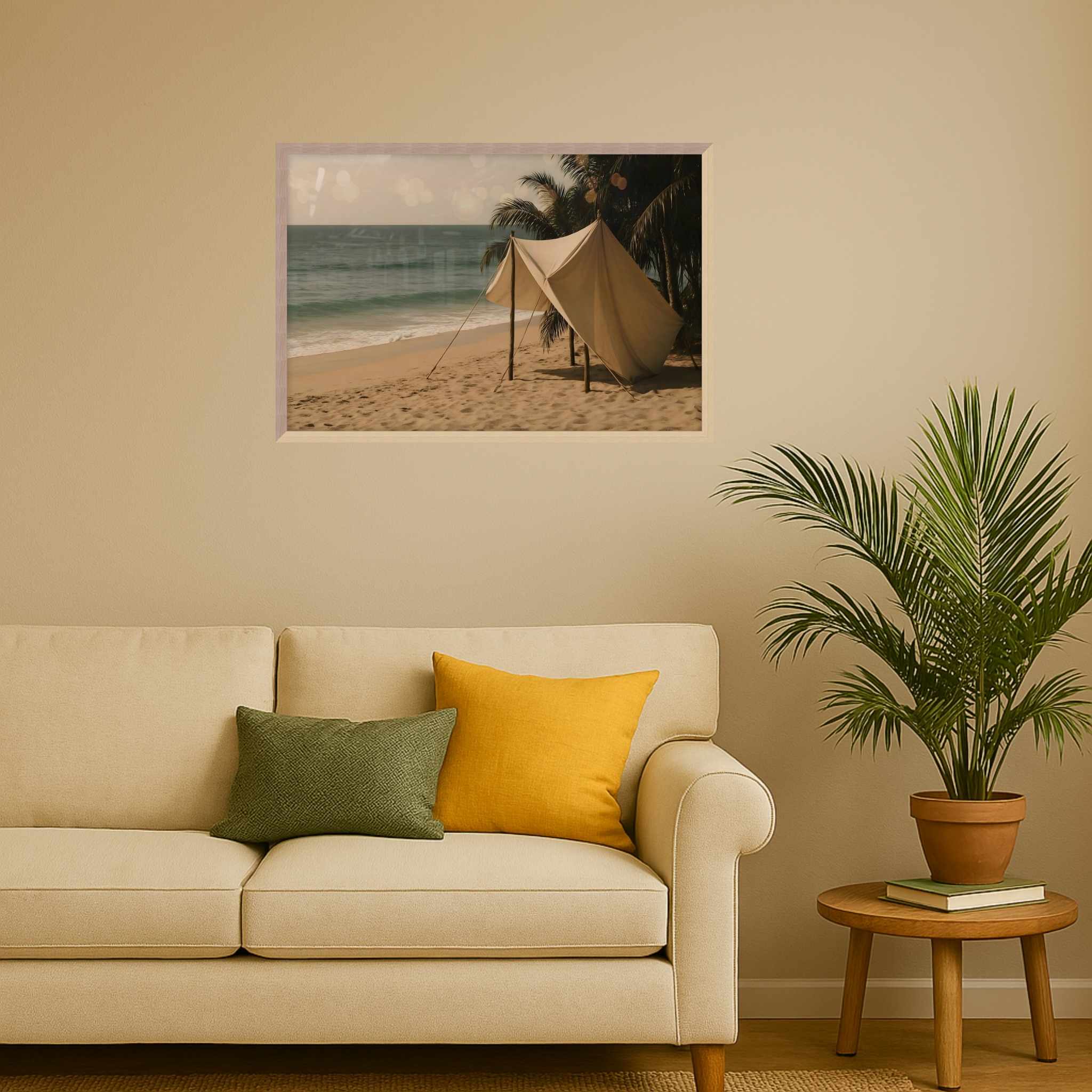 Beach Wall Art – Boho Shore Tent Scene | Island Retreat
