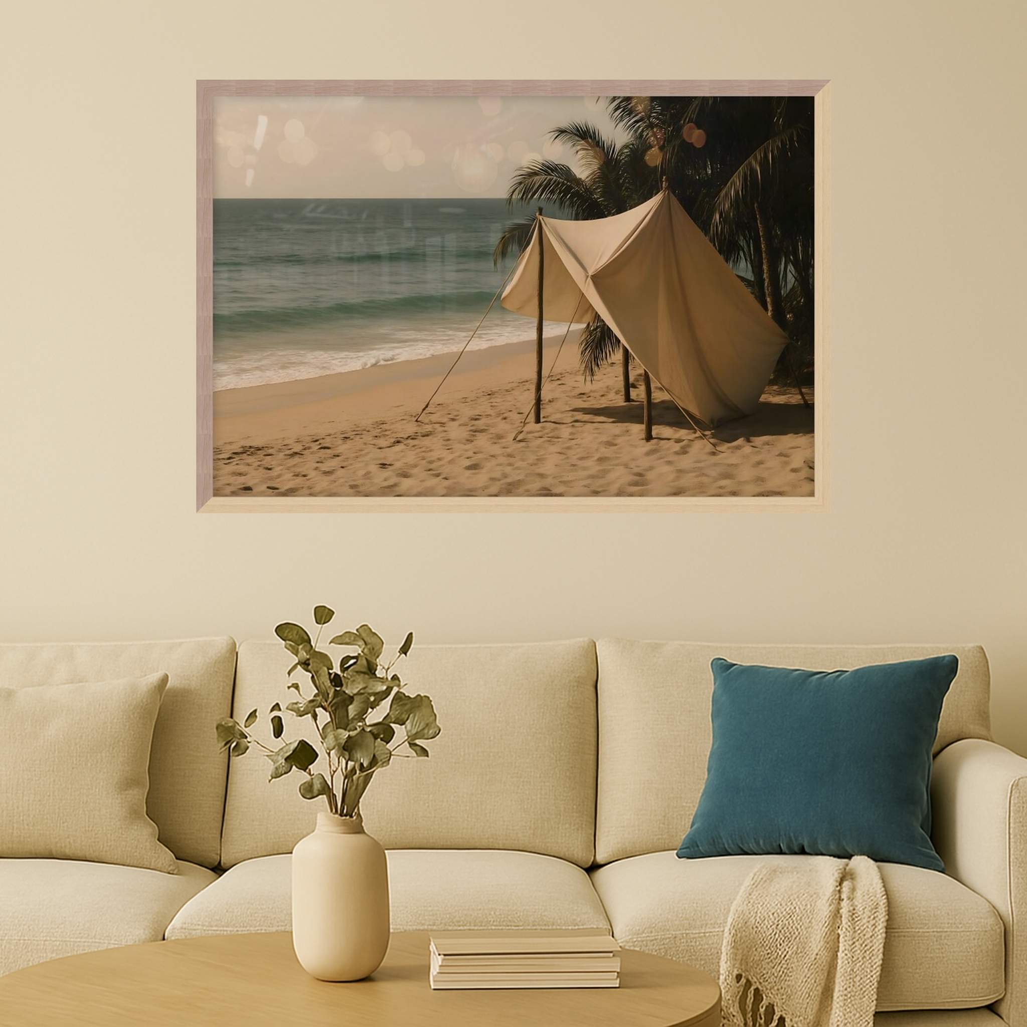 Beach Wall Art – Boho Shore Tent Scene | Island Retreat