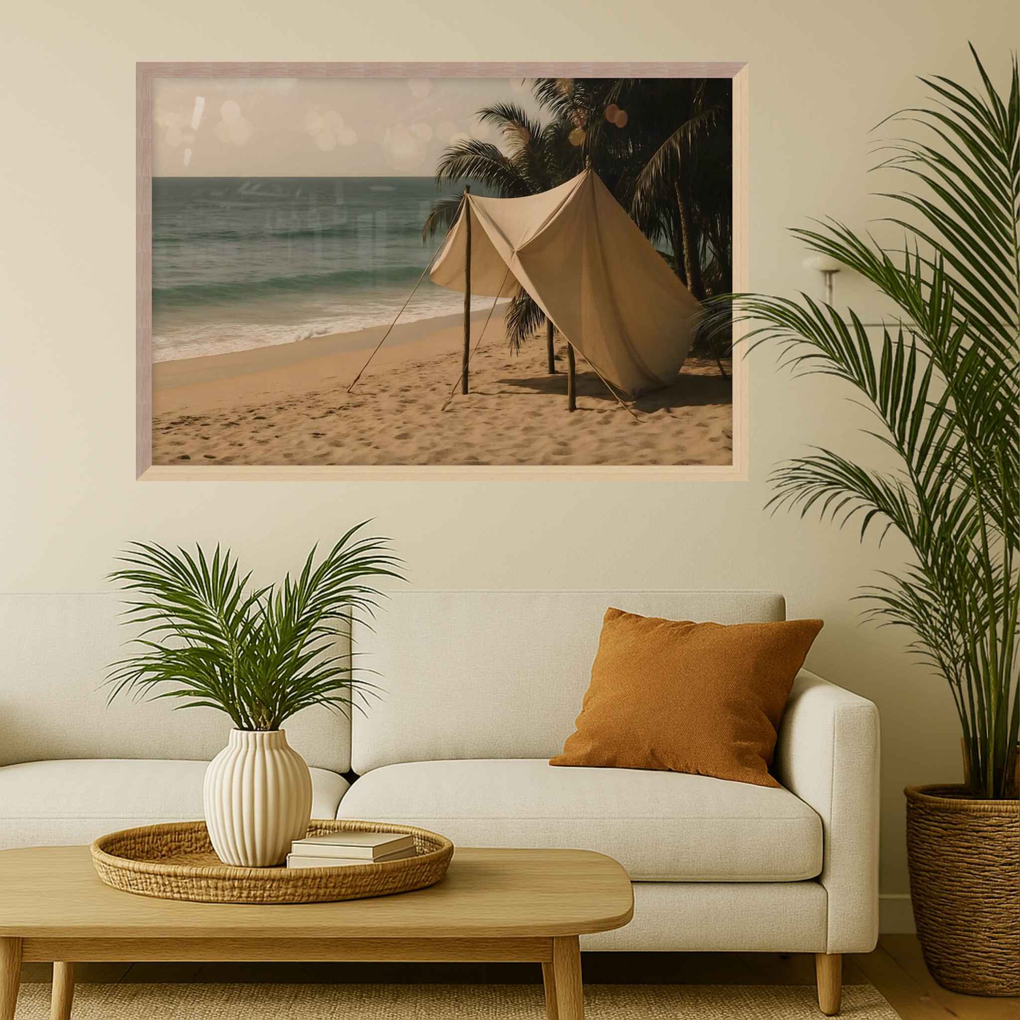 Beach Wall Art – Boho Shore Tent Scene | Island Retreat