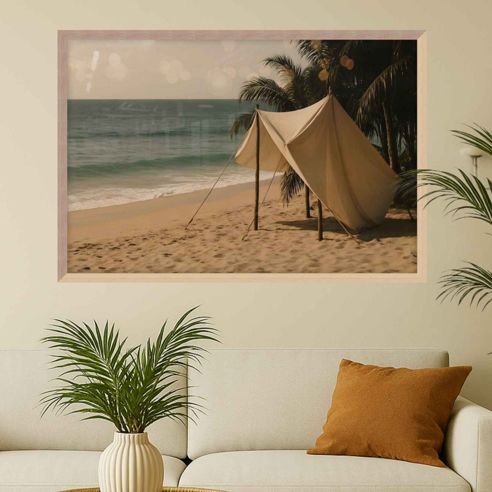 Beach Wall Art – Boho Shore Tent Scene | Island Retreat