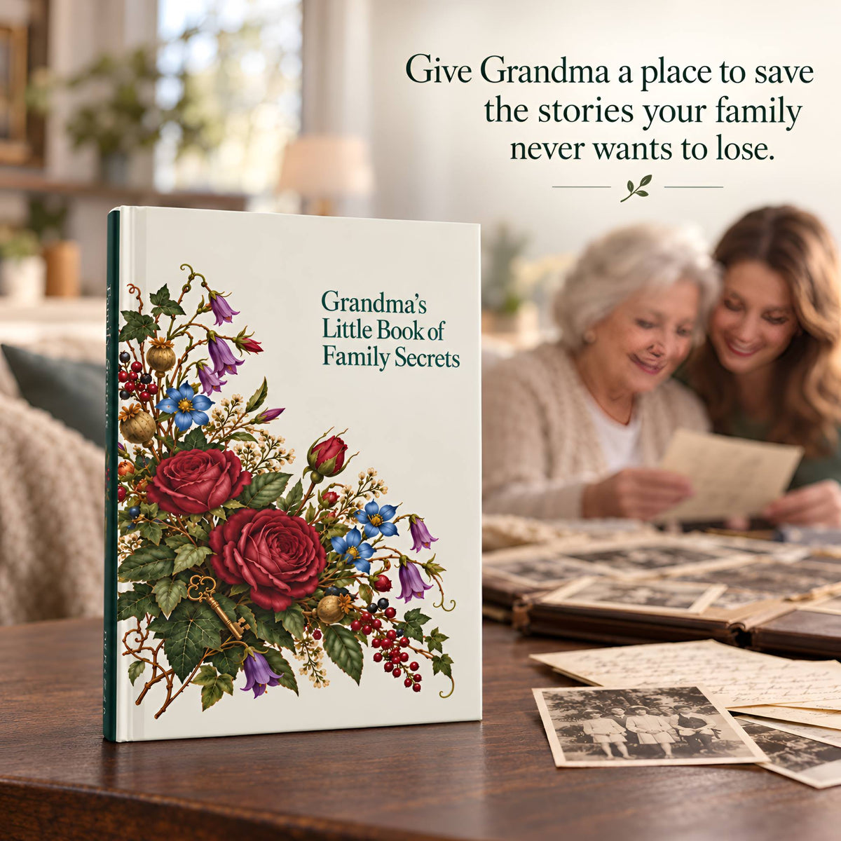 Rose Floral Hardcover Journal for Grandma | Family Secrets