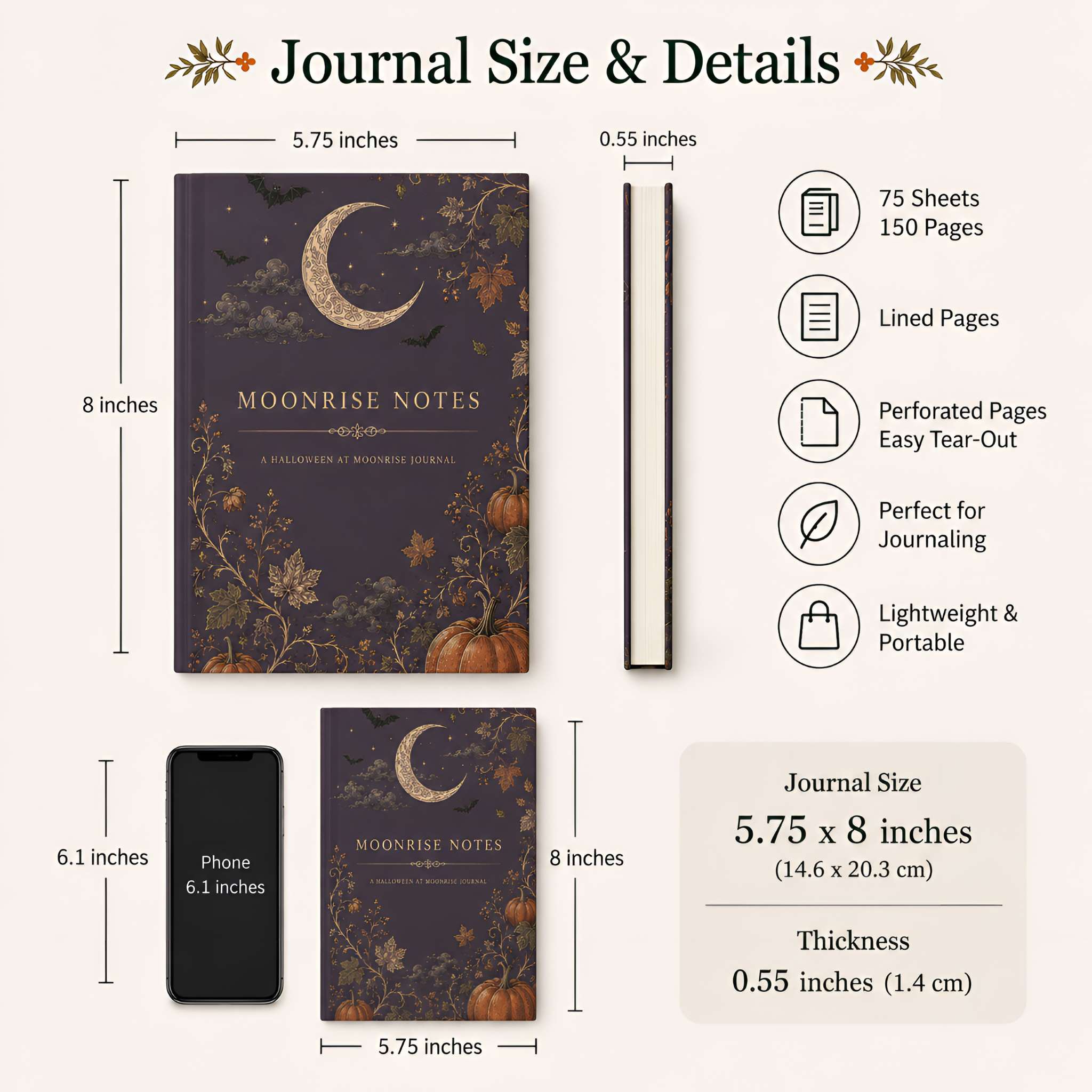 Plum Halloween Hardcover Journal, 5.75" × 8" | Moonrise Notes