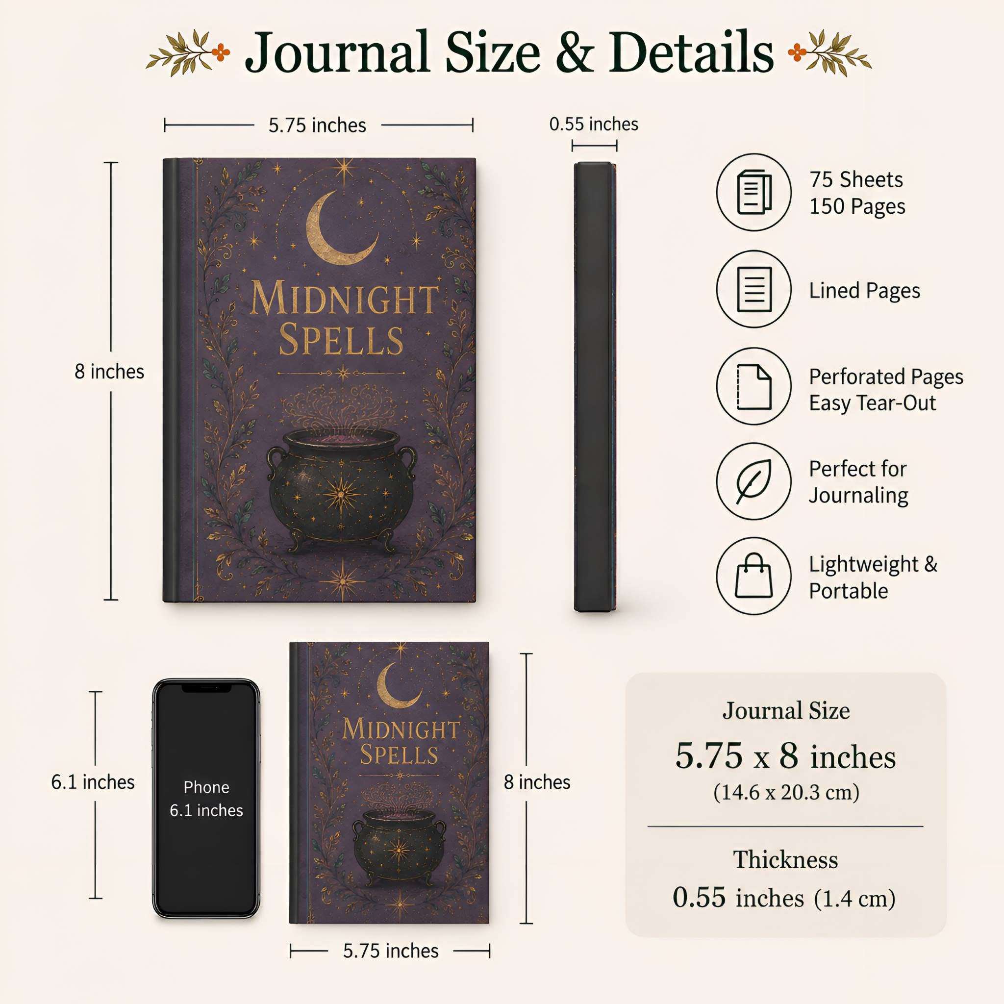 Witchy Cauldron Hardcover Journal, 150 Pages | Midnight Spells