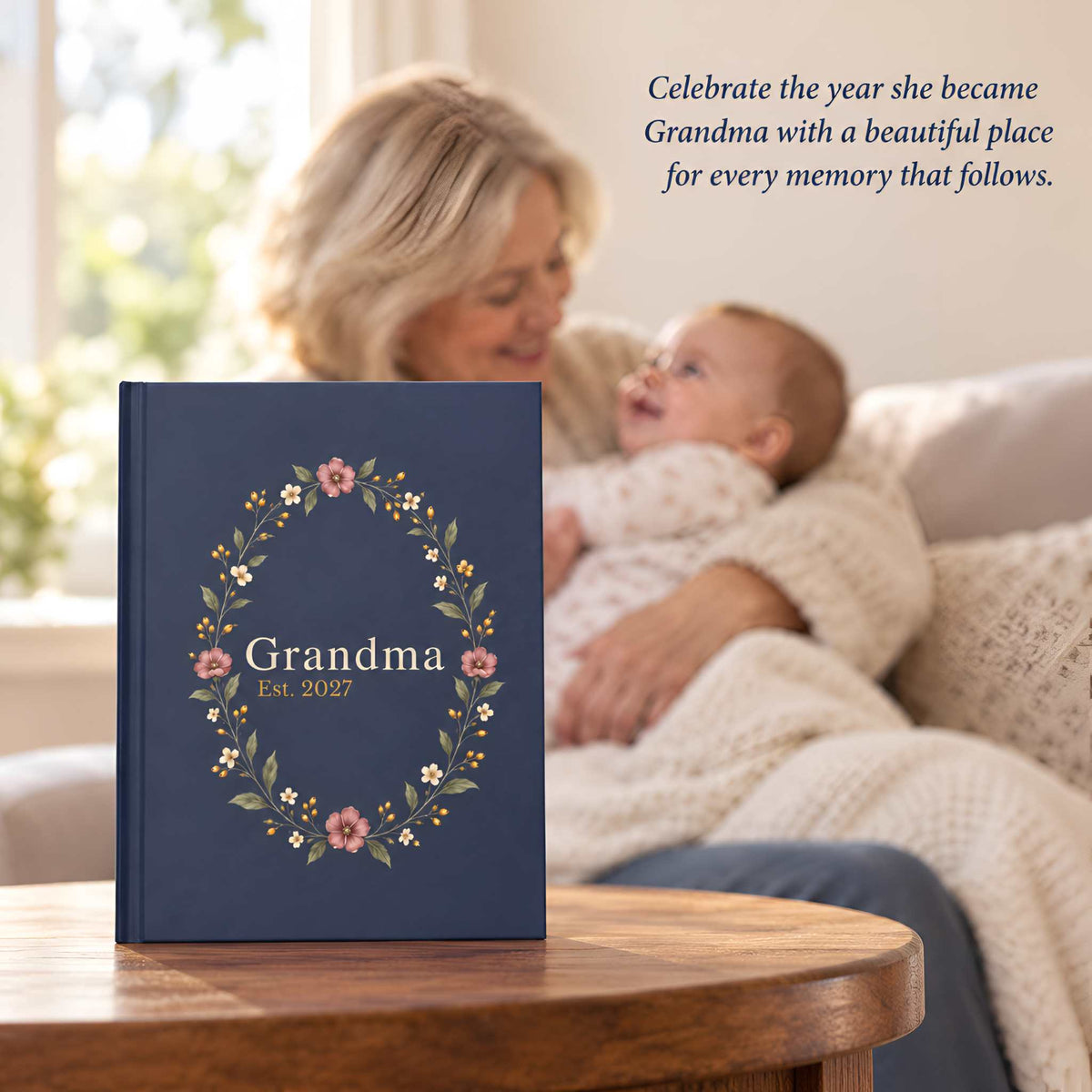 Grandma Est. 2027 Hardcover Journal Gift Floral Wreath