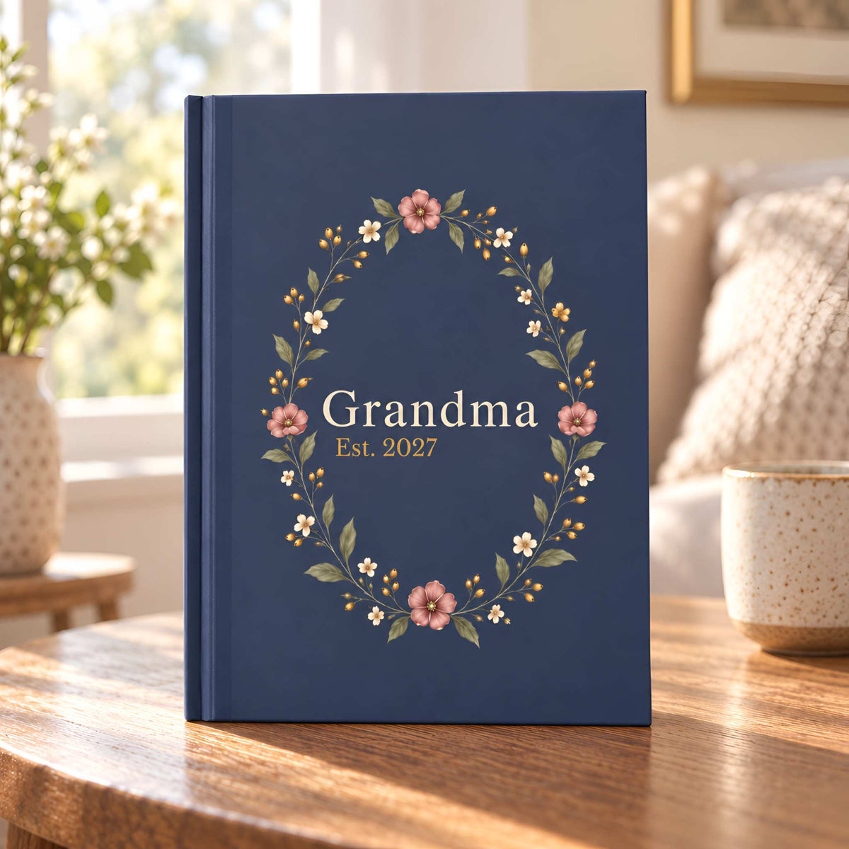 Grandma Est. 2027 Hardcover Journal Gift Floral Wreath