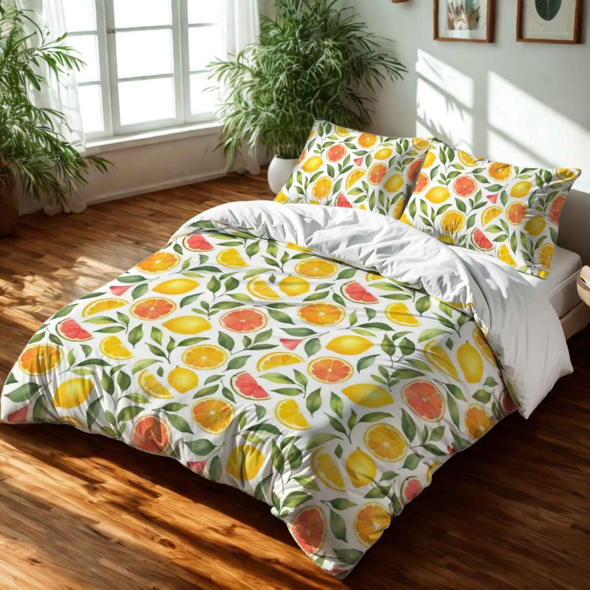 Orange Fruit Duvet Cover: Citrus Orchard Bed | Juicy Joy