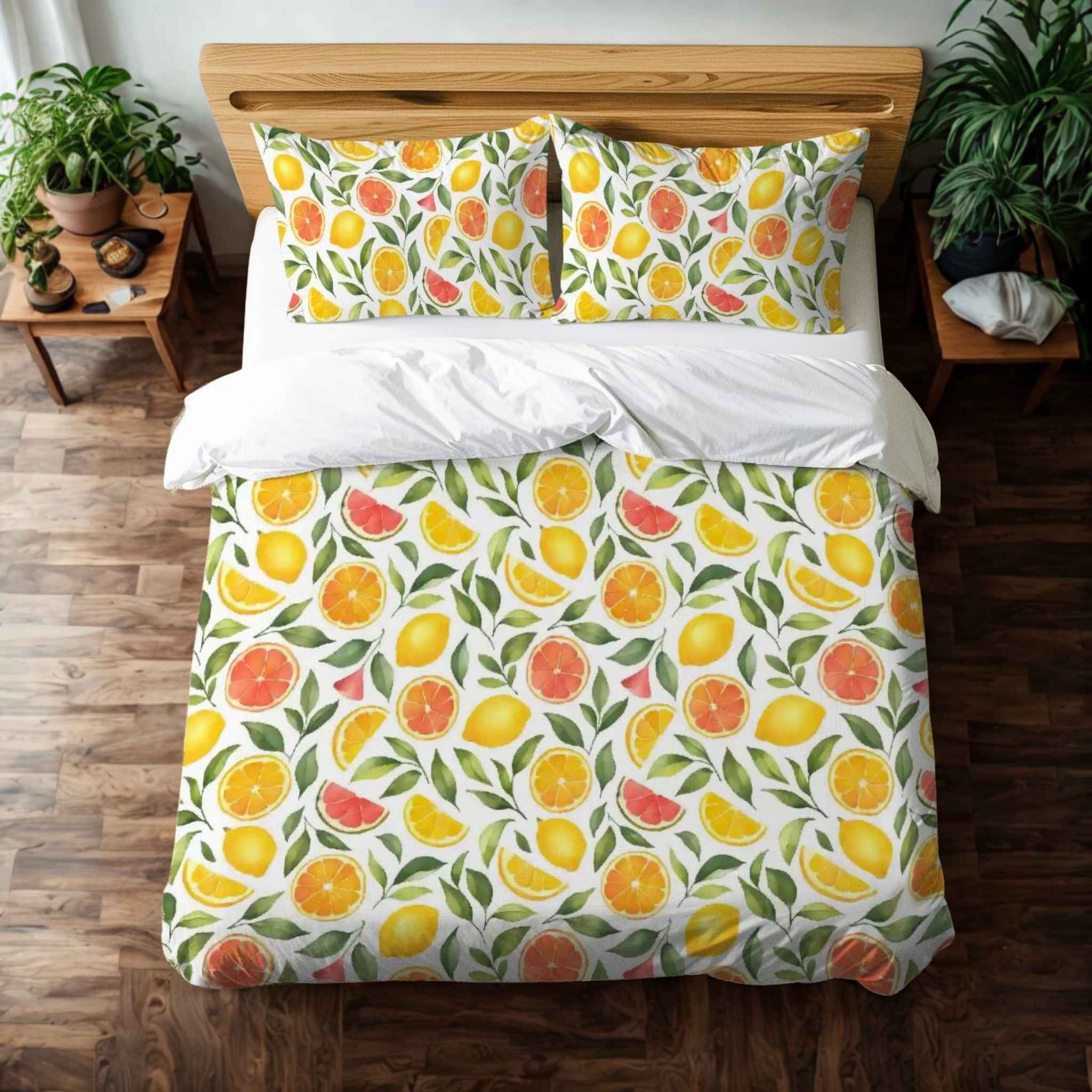 Orange Fruit Duvet Cover: Citrus Orchard Bed | Juicy Joy