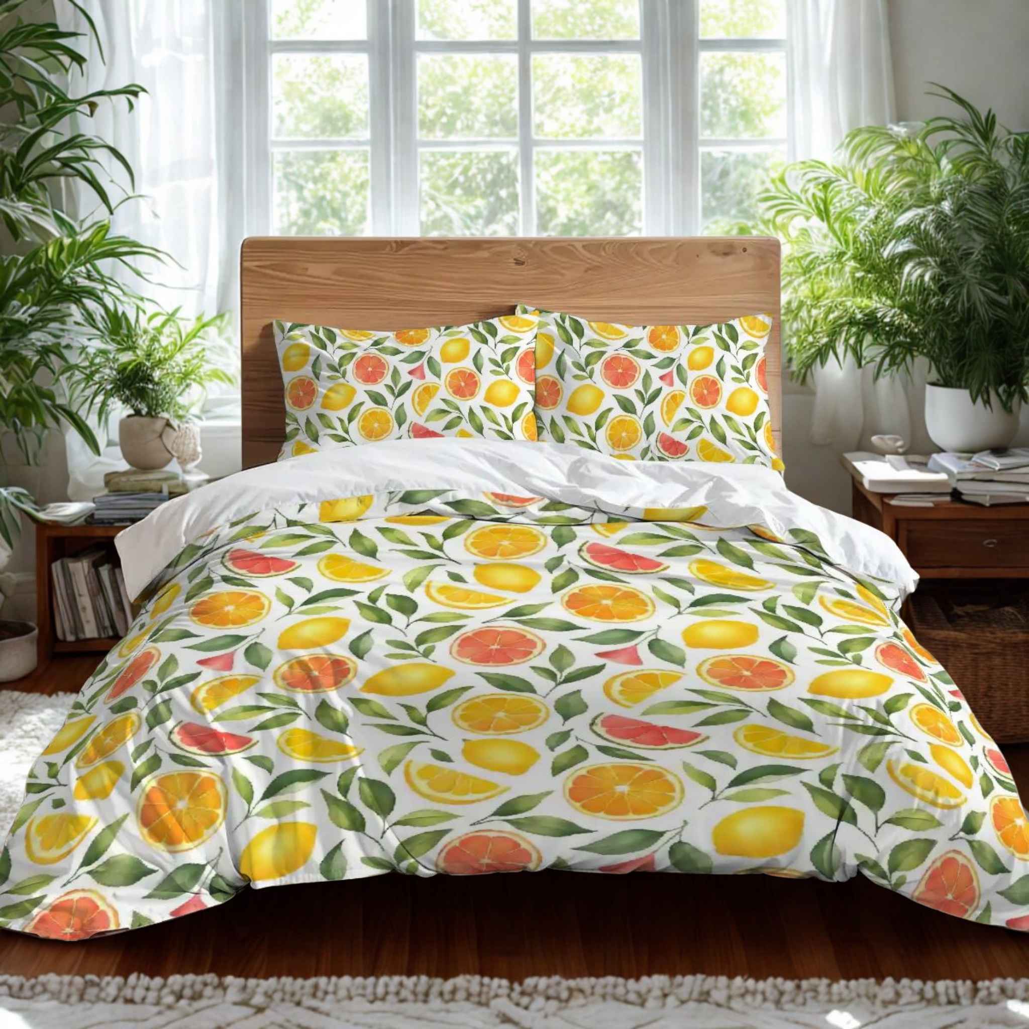 Orange Fruit Duvet Cover: Citrus Orchard Bed | Juicy Joy