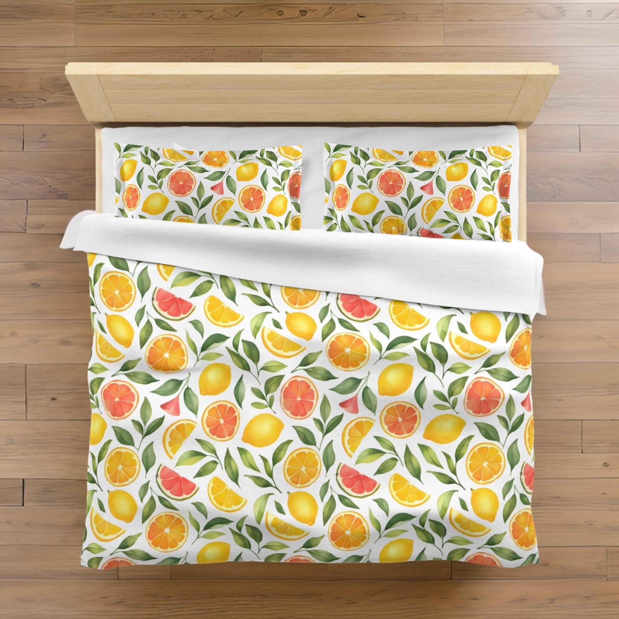 Orange Fruit Duvet Cover: Citrus Orchard Bed | Juicy Joy