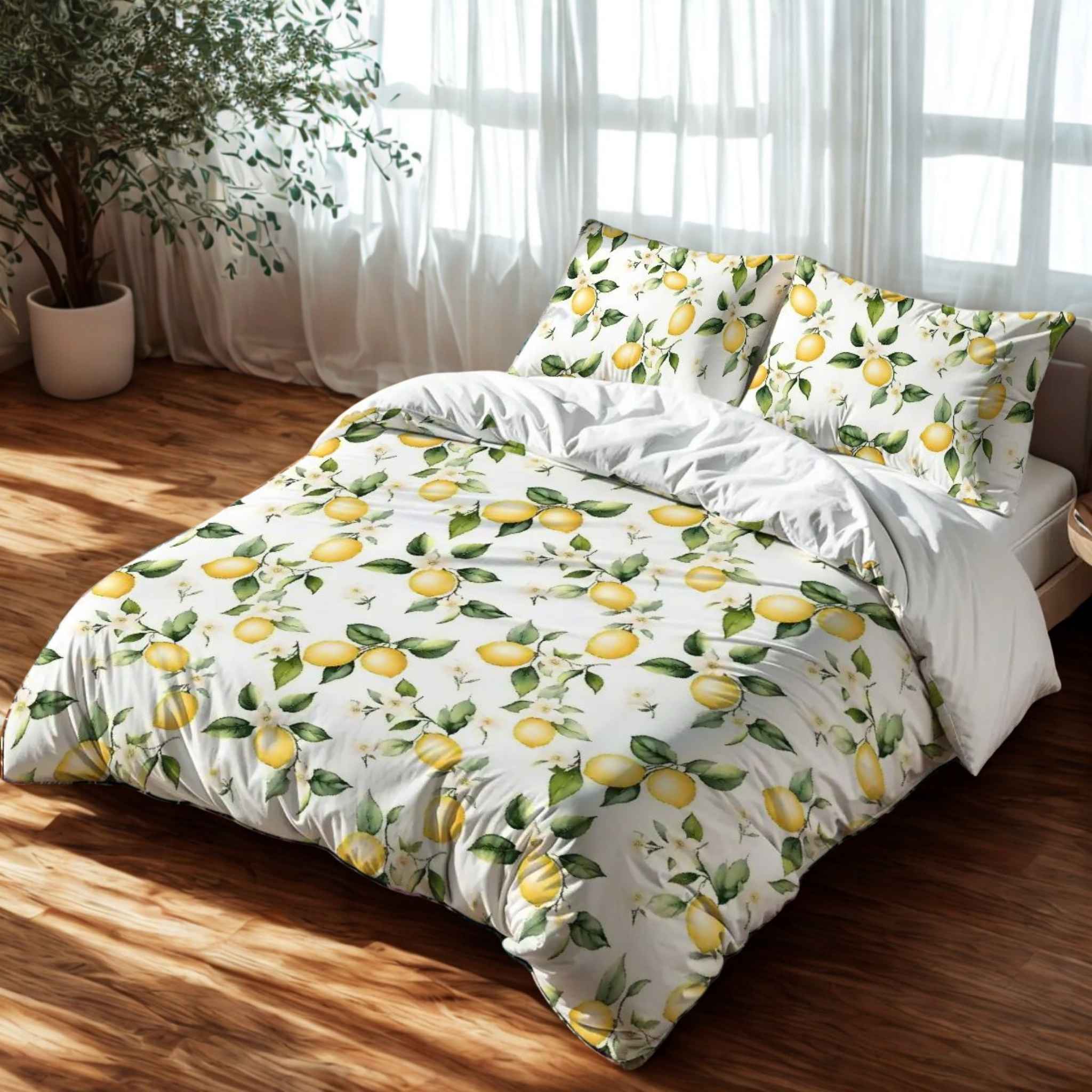 Lemon Duvet Cover - Boho Fruit Summer Bedding | Lemony Zest