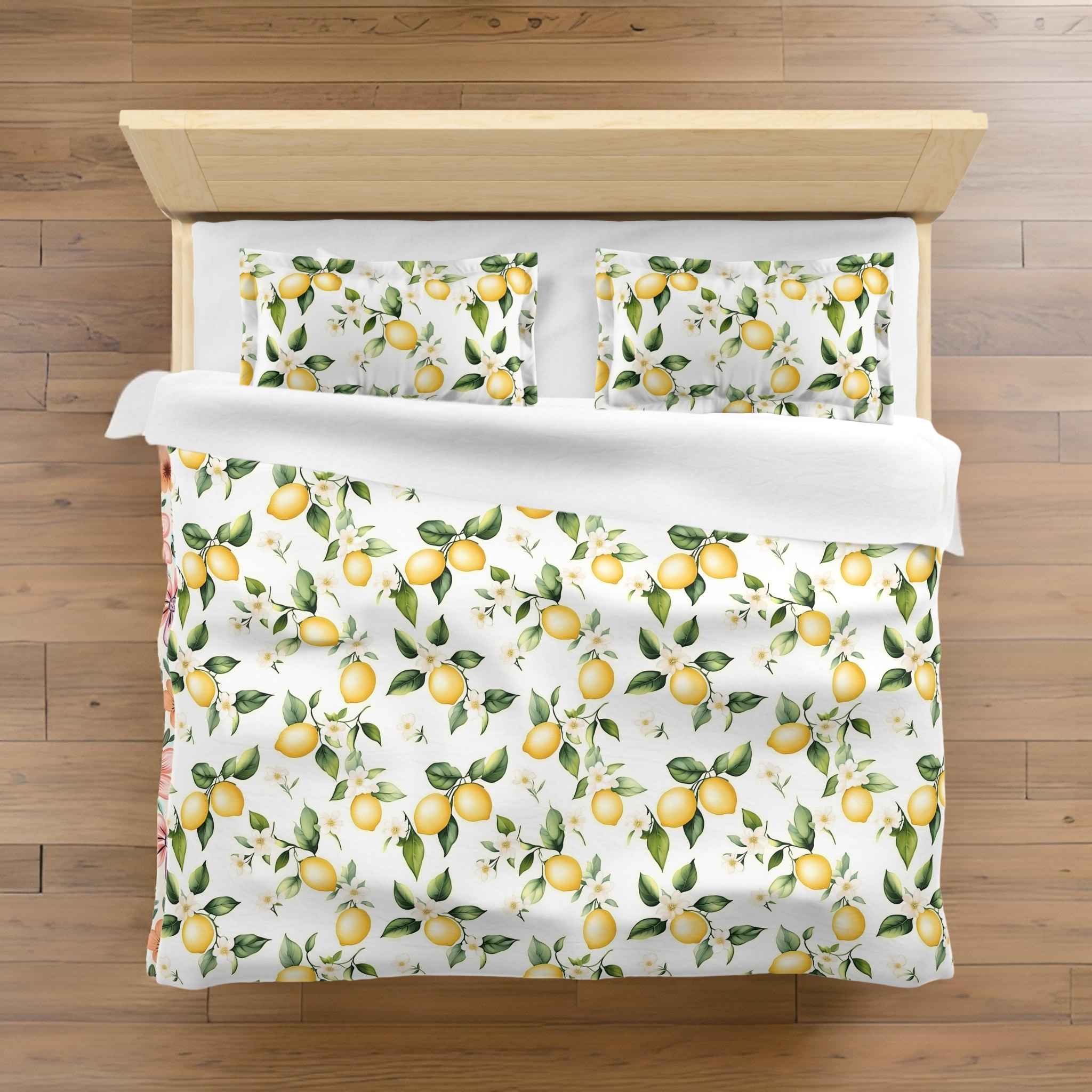 Lemon Duvet Cover - Boho Fruit Summer Bedding | Lemony Zest